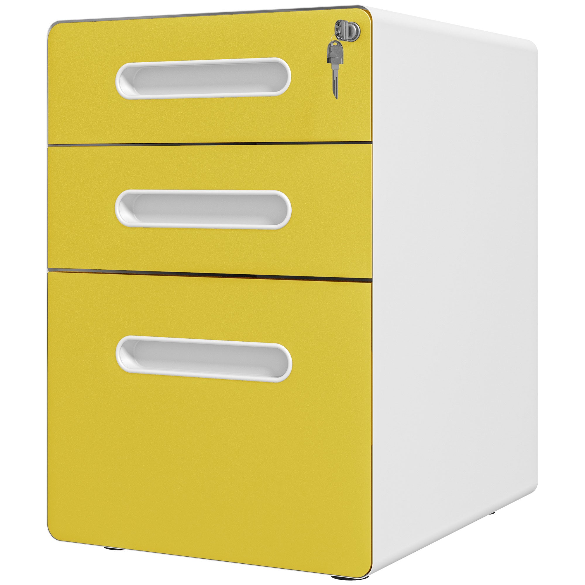 Vinsetto Lockable File Cabinet with 3 Drawers, Vertical Office Drawer for A4, Letter, Legal Size, Anti-tilt Design, Pre-Assembled Body, Yellow