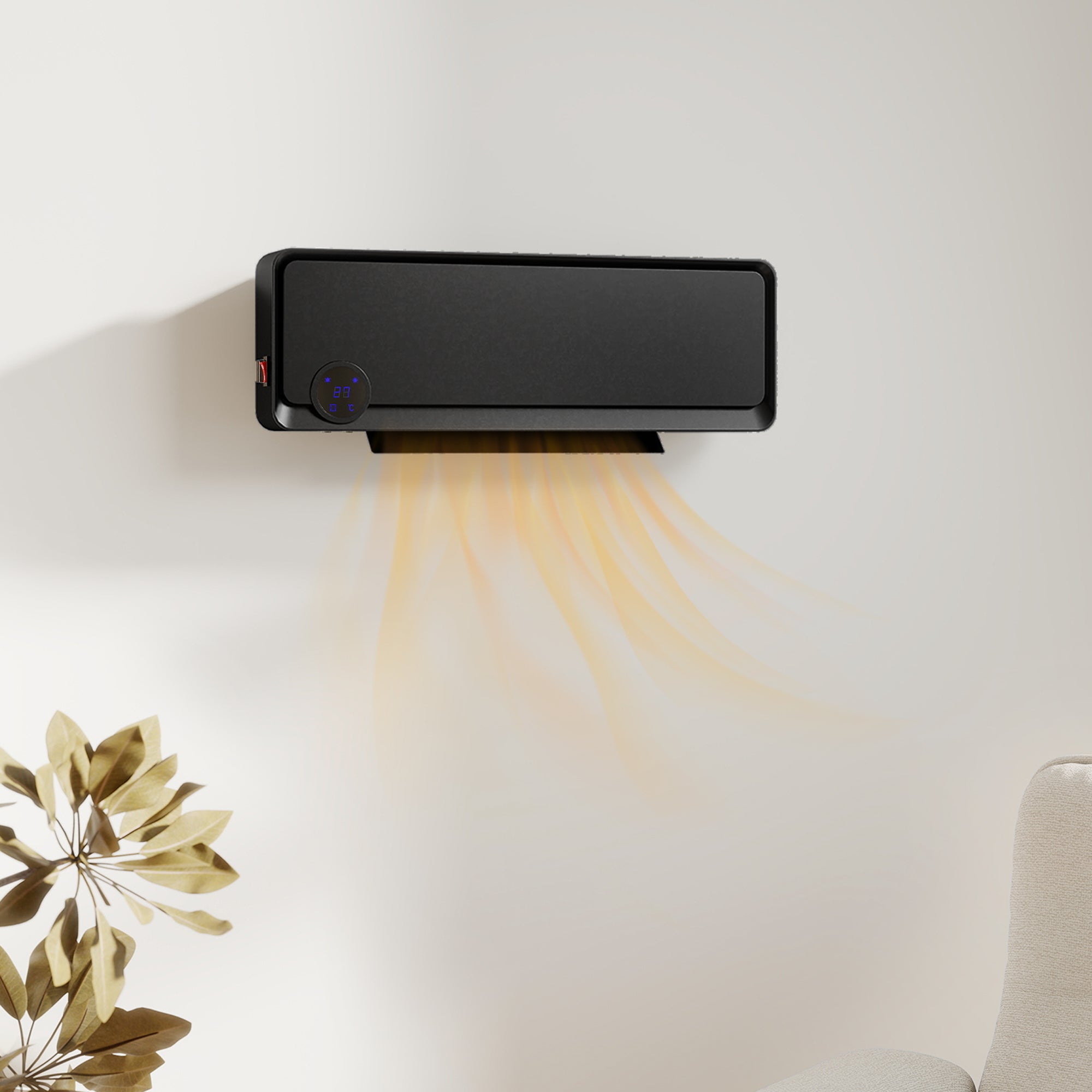 Wall Downflow Heater 2 Heat and Fan 1000W/2000W, Electric Space Heater with Timer Remote Oscillating, for Bedroom Home Office, Black