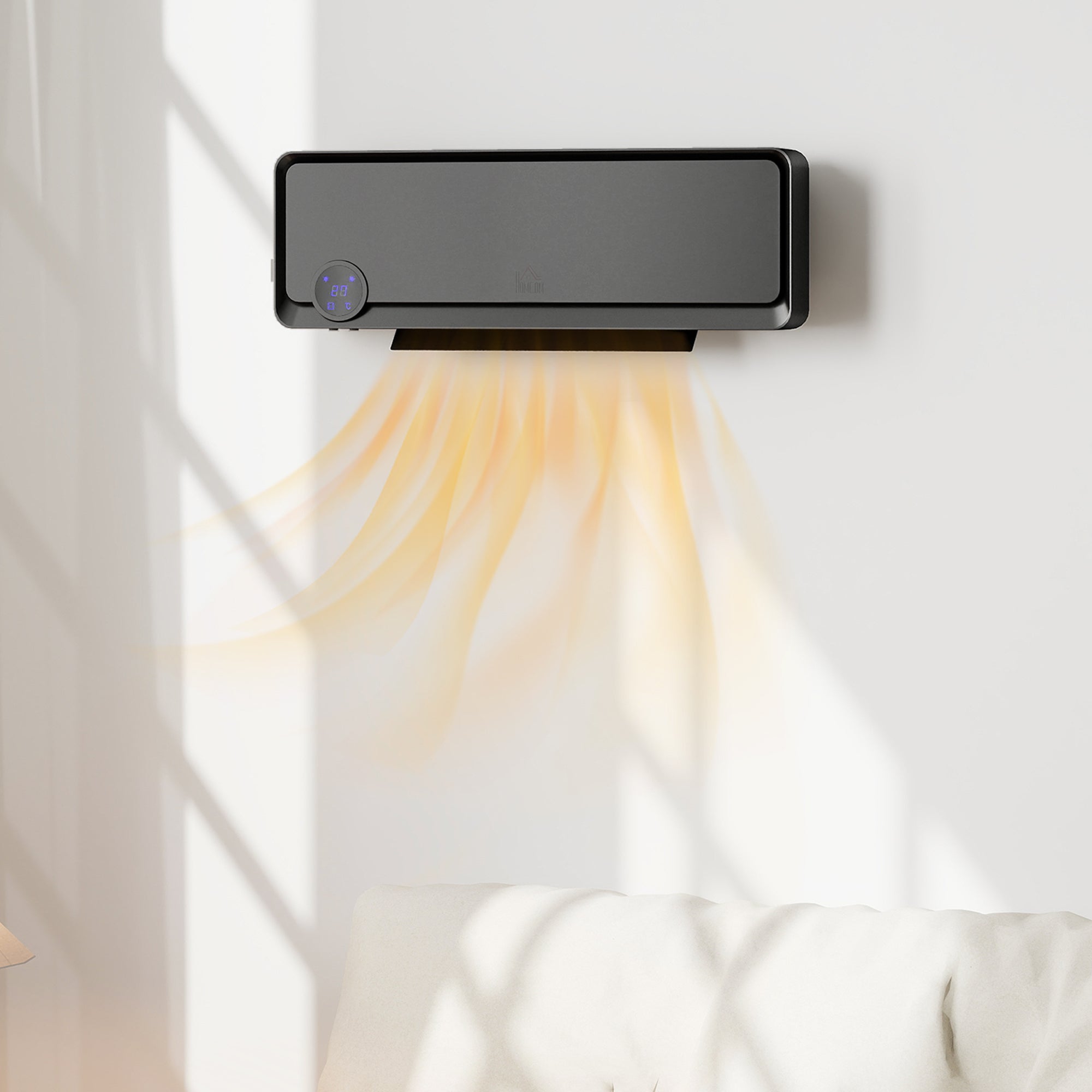 Wall Downflow Heater 2 Heat and Fan 1000W/2000W, Electric Space Heater with Timer Remote Oscillating, for Bedroom Home Office, Black