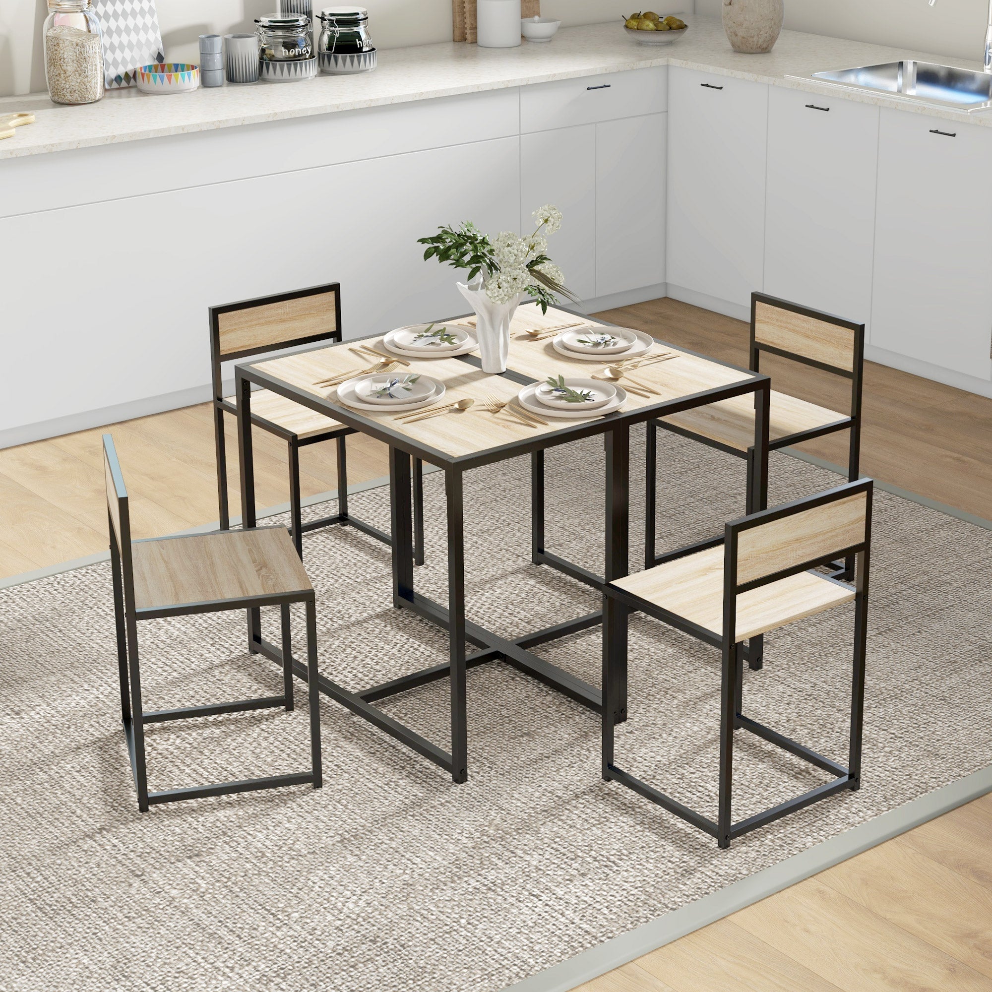 3-Piece Dining Room Set, Industrial Kitchen Rectangular Table \u0026 2 Dining  Chairs, Oak, image size:2000x2000