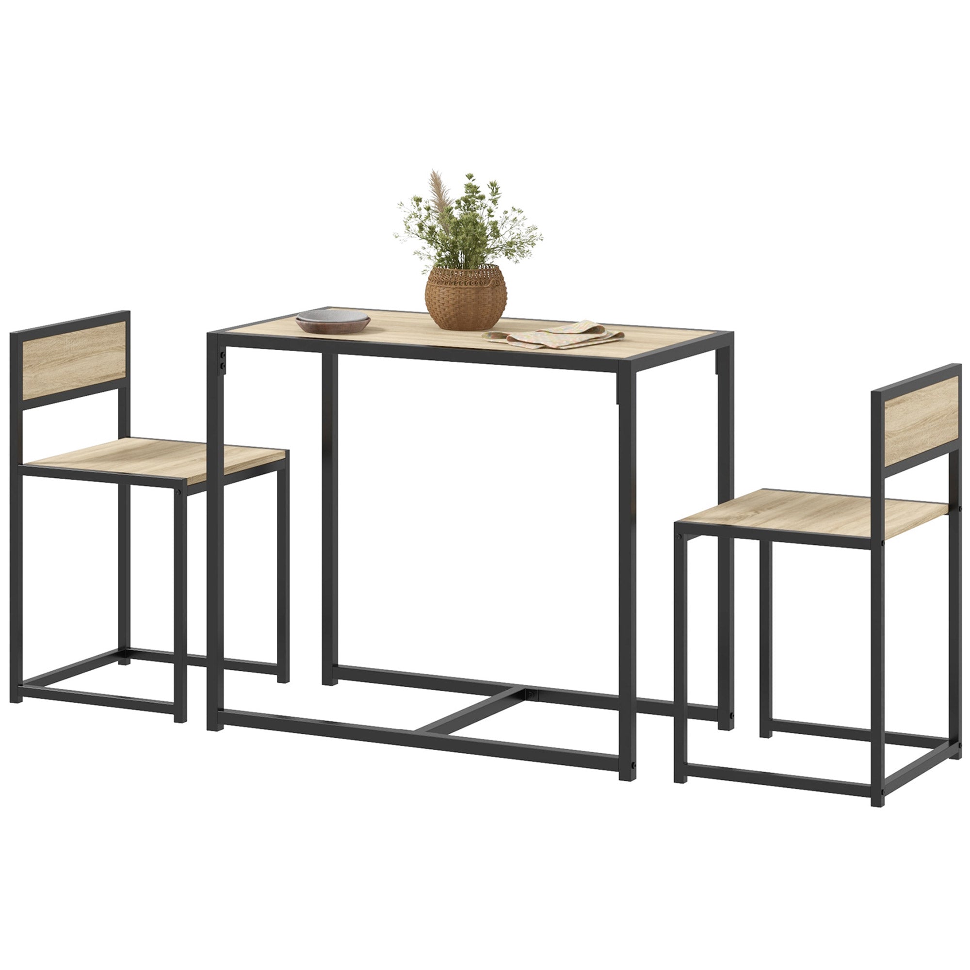 3-Piece Dining Room Set, Industrial Kitchen Table Set with Rectangular Table and 2 Dining Chairs, Oak