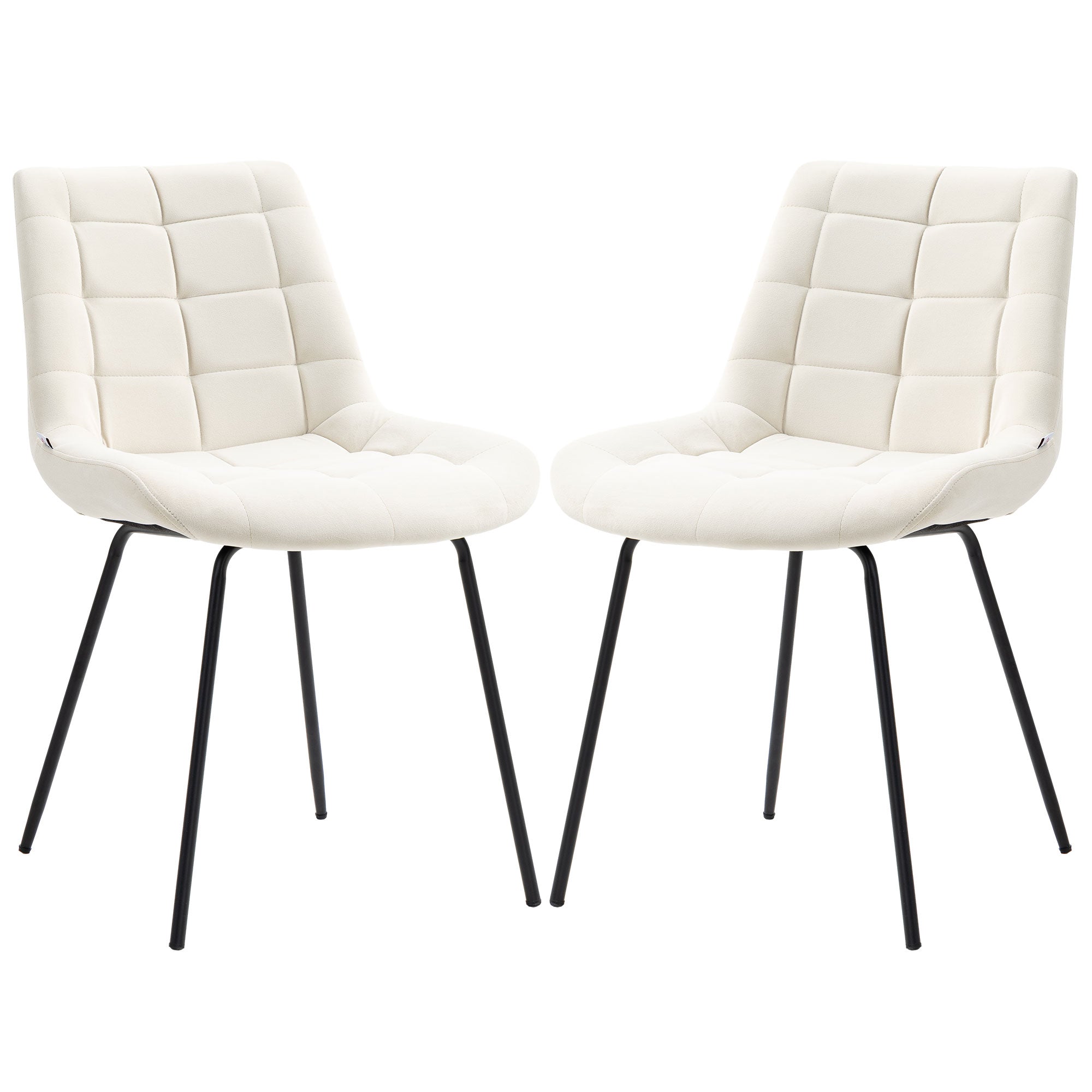 HOMCOM Dining Chairs Set of 2, Modern Upholstered Kitchen Chairs with Steel Legs for Living Room, Bedroom, Cream White