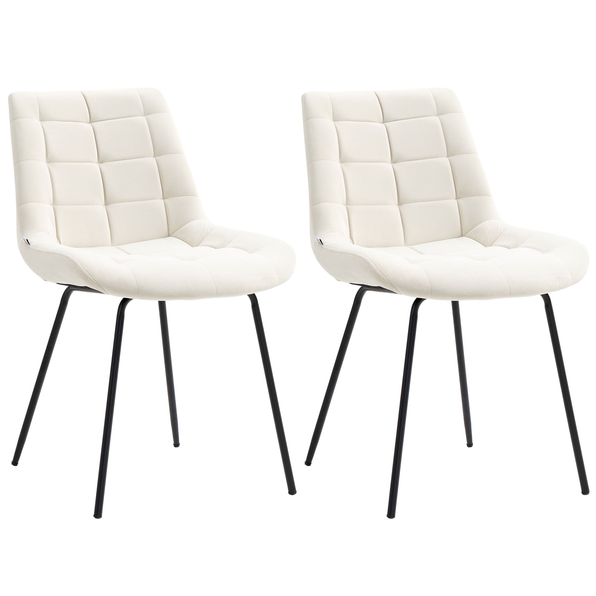 HOMCOM Dining Chairs Set of 2, Modern Upholstered Kitchen Chairs with Steel Legs for Living Room, Bedroom, Cream White