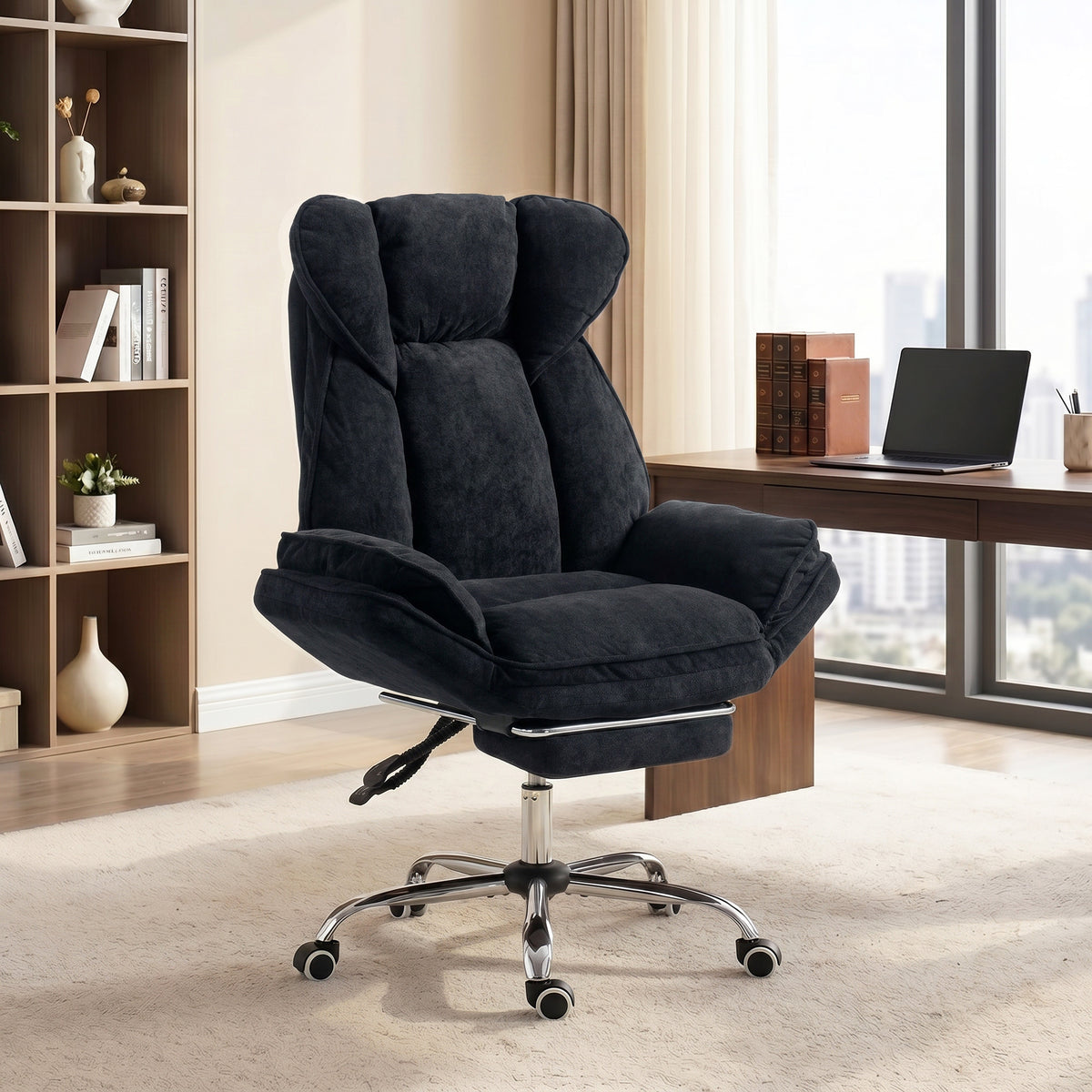 Big and Tall Office Chair, Heavy Duty High Back Desk Chair with Swivel Wheels and Footrest, Reclining Executive Snowflake Velvet, Black