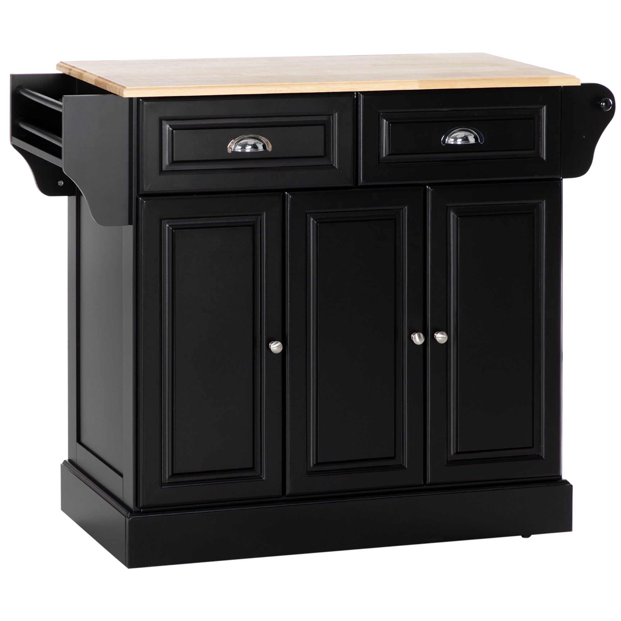 Triple-Cabinet Kitchen Island on Wheels, Kitchen Storage Cabinet with Drawers, Rolling Utility Cart, Black