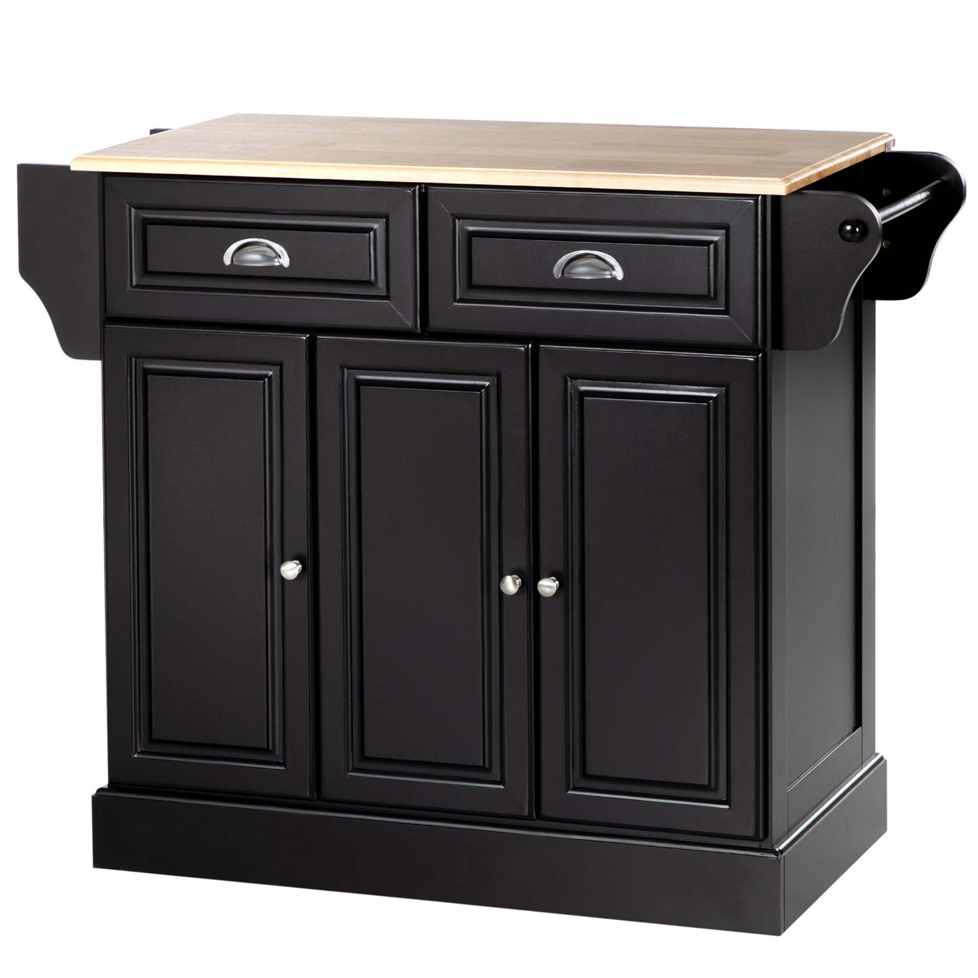 Triple-Cabinet Kitchen Island on Wheels, Kitchen Storage Cabinet with Drawers, Rolling Utility Cart, Black