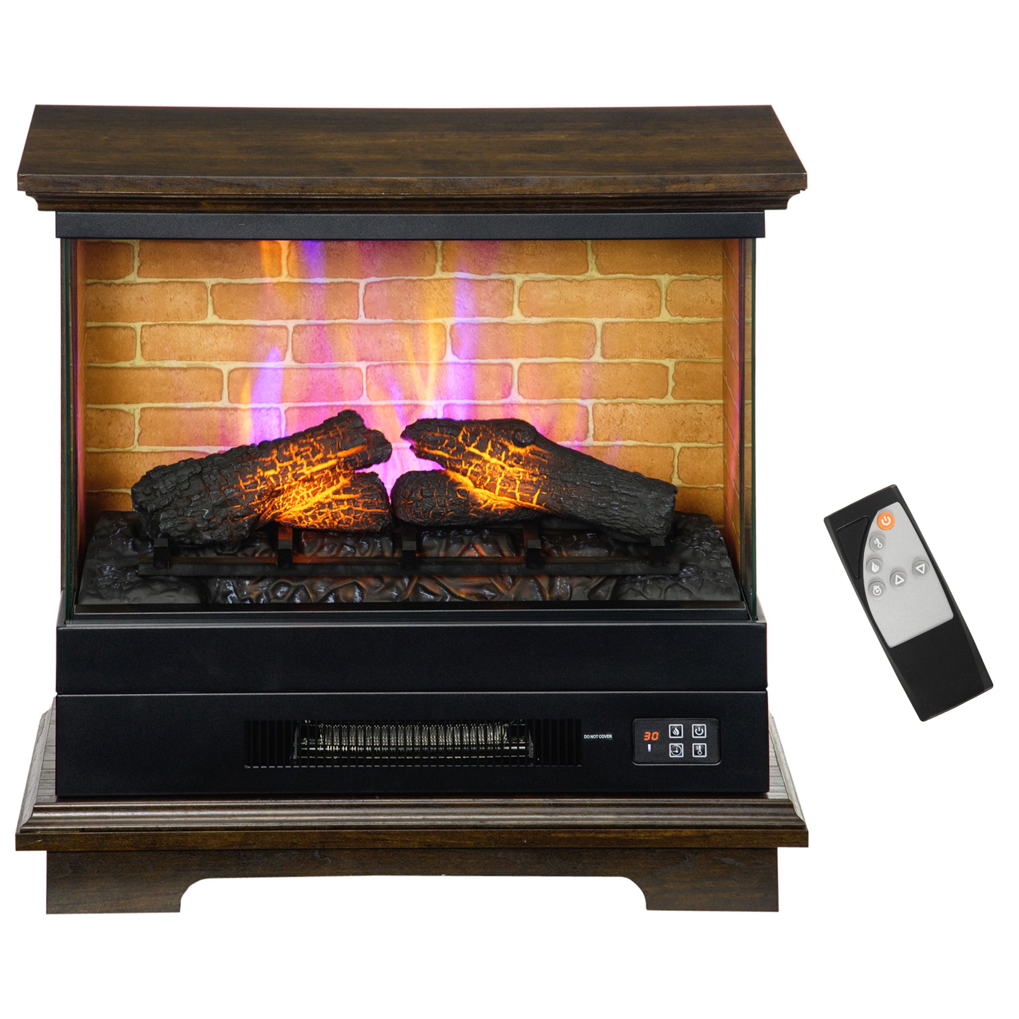 26" Electric Fireplace Stove 1400W Freestanding Heater with Adjustable 3D Flame Remote Control Brown