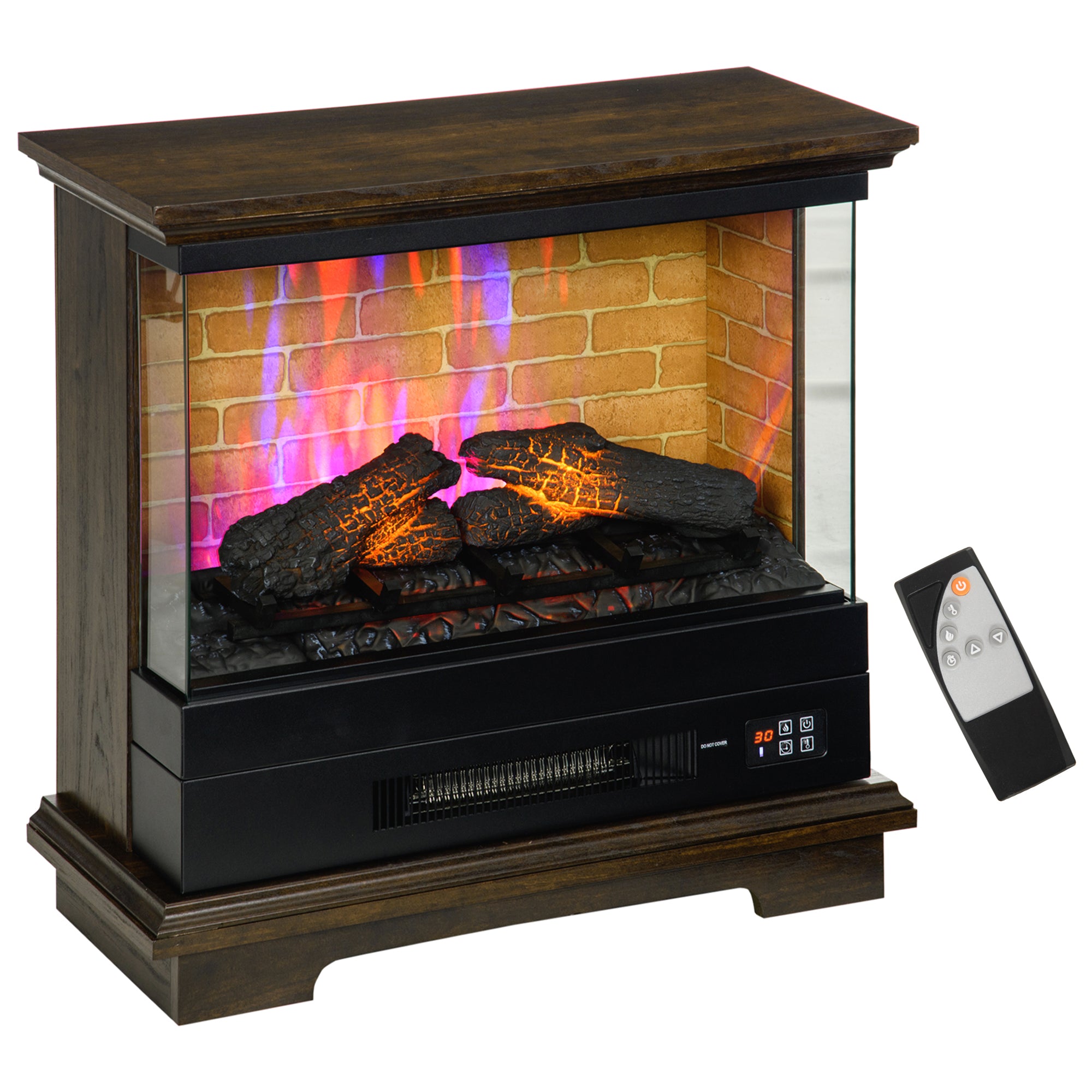 26" Electric Fireplace Stove 1400W Freestanding Heater with Adjustable 3D Flame Remote Control Brown