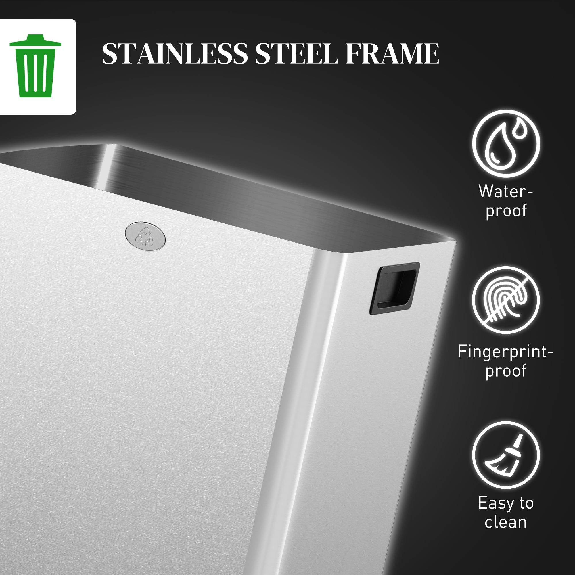 HOMCOM Dual Kitchen Bin, 2 x 20L Pedal Bin, Stainless Steel Double Rubbish Bin with Soft Close Lid, Removable Inner Buckets, Fingerprint-Proof for Recycling and Waste, Silver