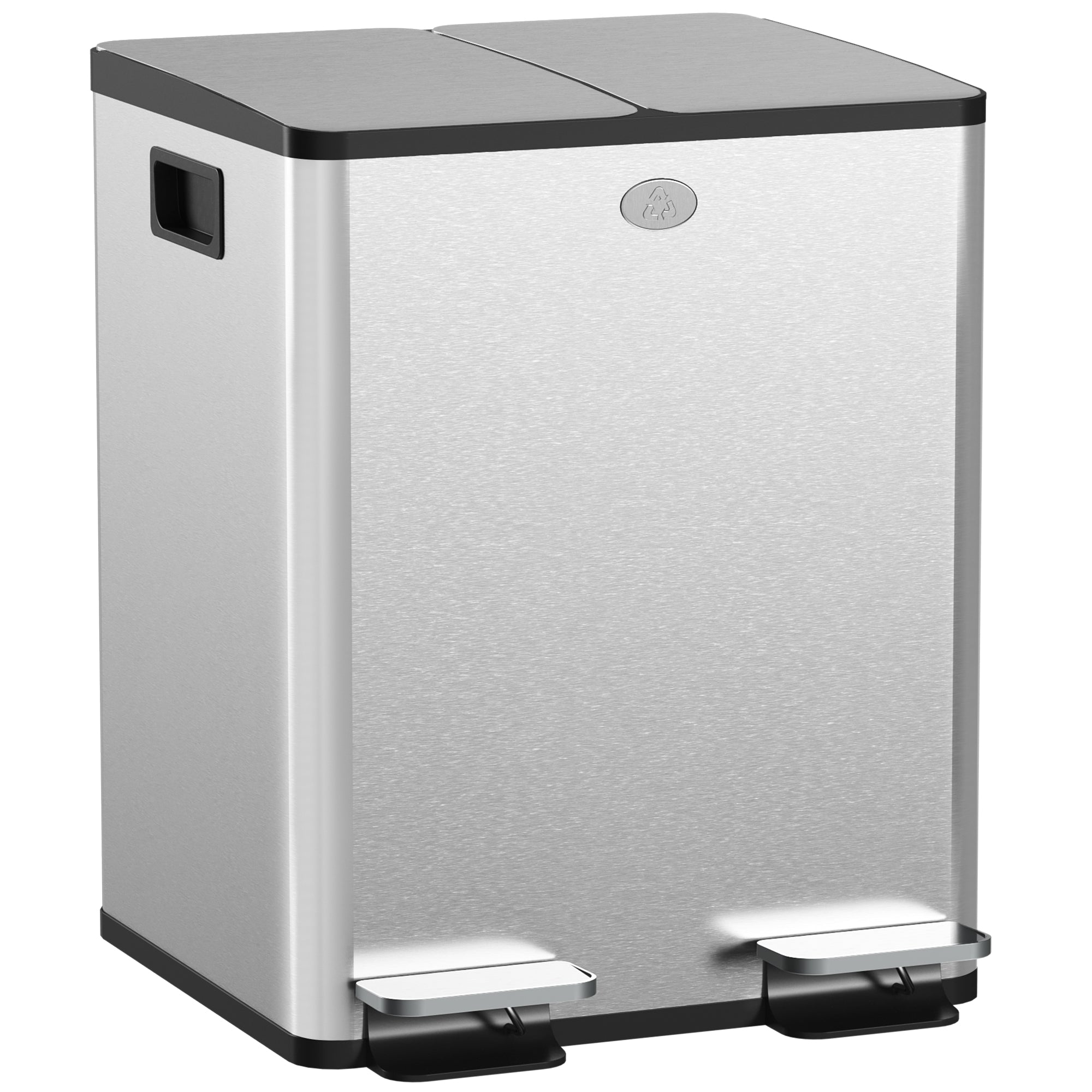 HOMCOM Dual Kitchen Bin, 2 x 20L Pedal Bin, Stainless Steel Double Rubbish Bin with Soft Close Lid, Removable Inner Buckets, Fingerprint-Proof for Recycling and Waste, Silver