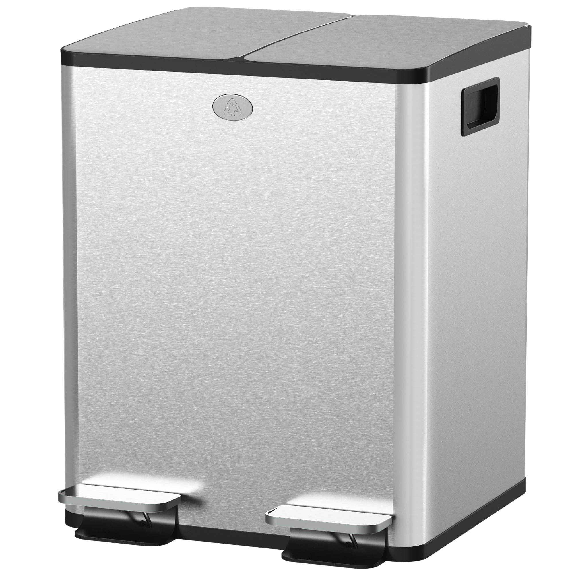 HOMCOM Dual Kitchen Bin, 2 x 20L Pedal Bin, Stainless Steel Double Rubbish Bin with Soft Close Lid, Removable Inner Buckets, Fingerprint-Proof for Recycling and Waste, Silver