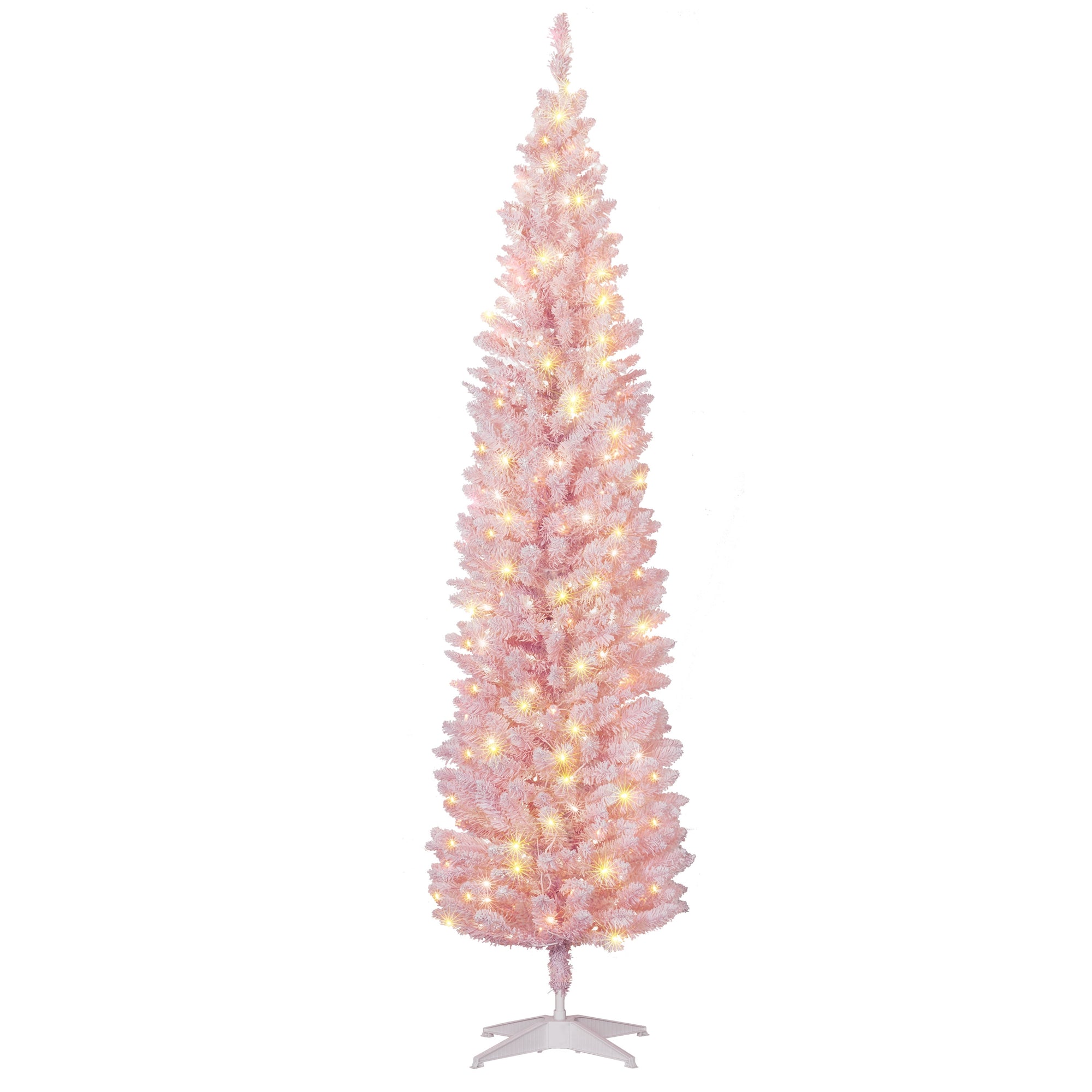 7ft Slim Artificial Pencil Christmas Tree with Realistic Branches & Warm White LEDs, Pink
