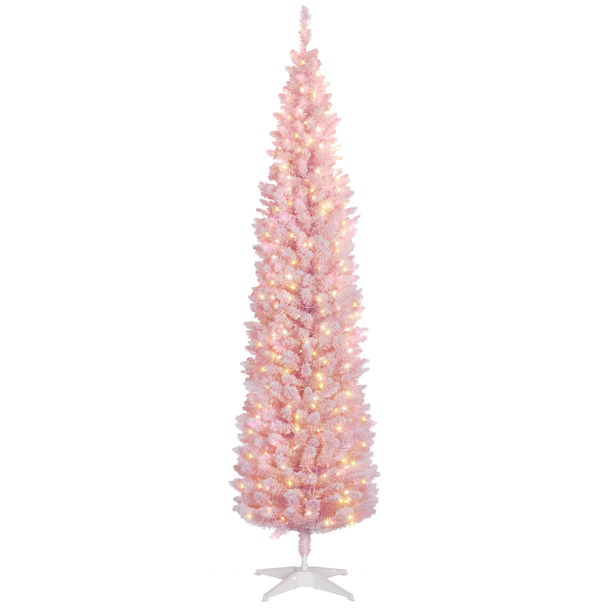 7ft Slim Artificial Pencil Christmas Tree with Realistic Branches & Warm White LEDs, Pink