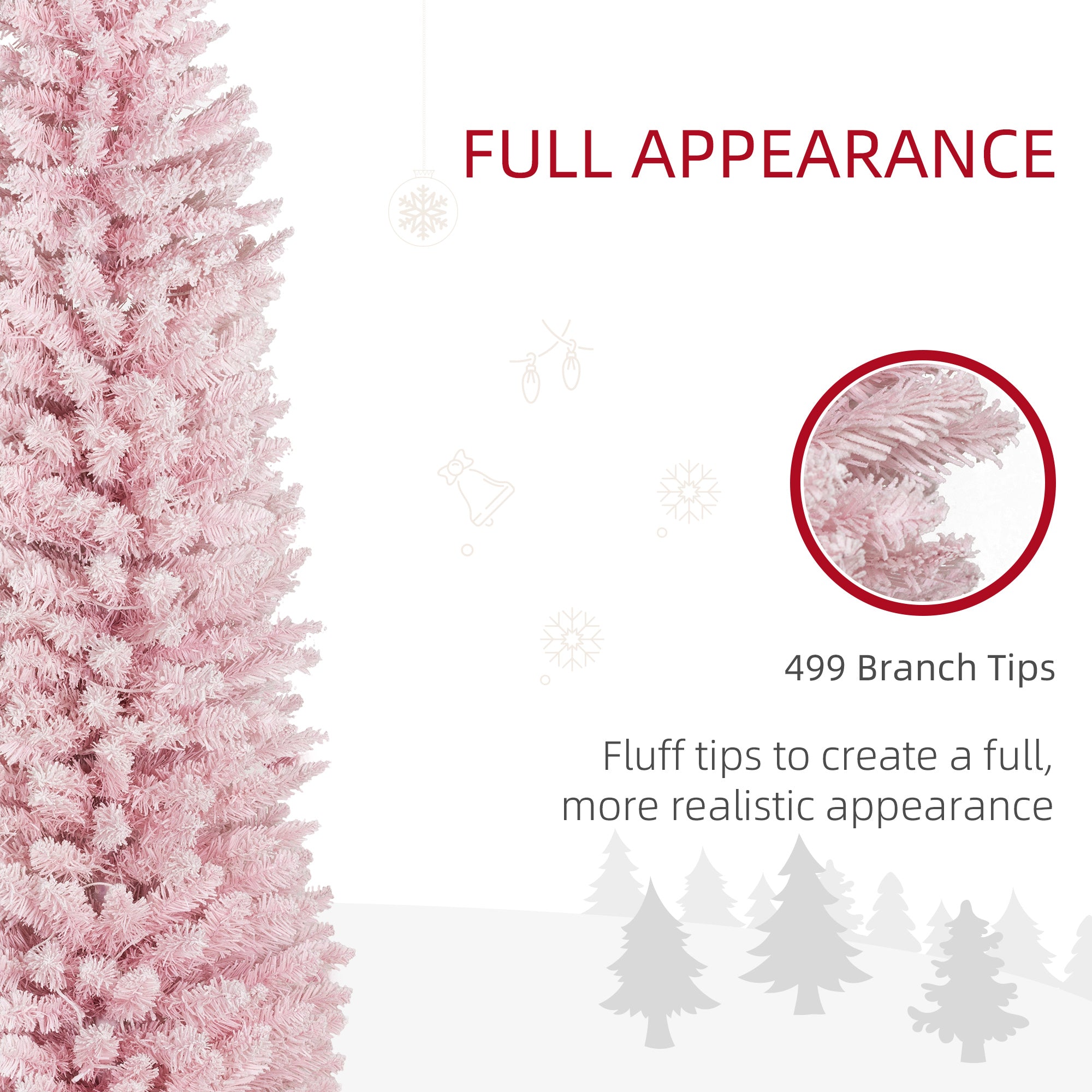 7ft Pencil Christmas Tree Slim Artificial Tree with Snow Flocked Branches & Warm White LED Lights Pink