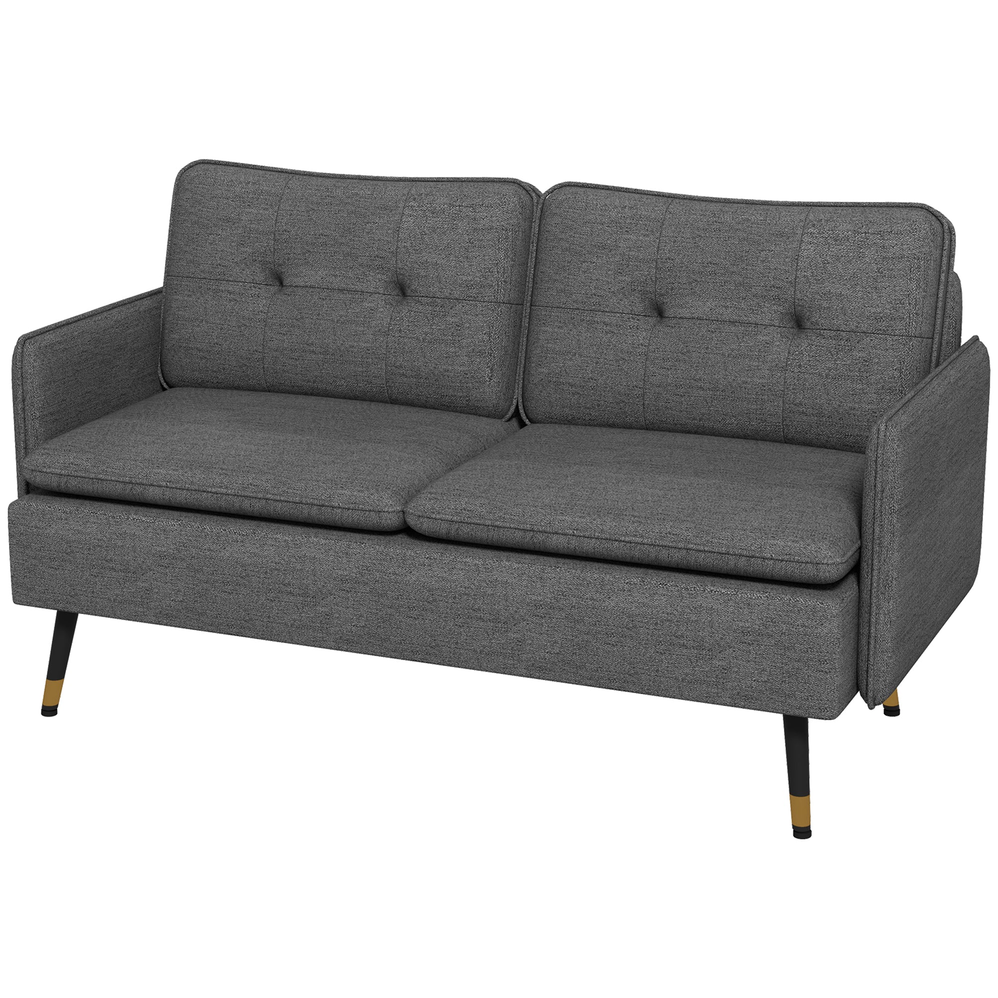 HOMCOM 55" Loveseat Sofa for Bedroom, Modern Love Seats Furniture with Button Tufting, Upholstered Small Couch for Small Space, Dark Grey