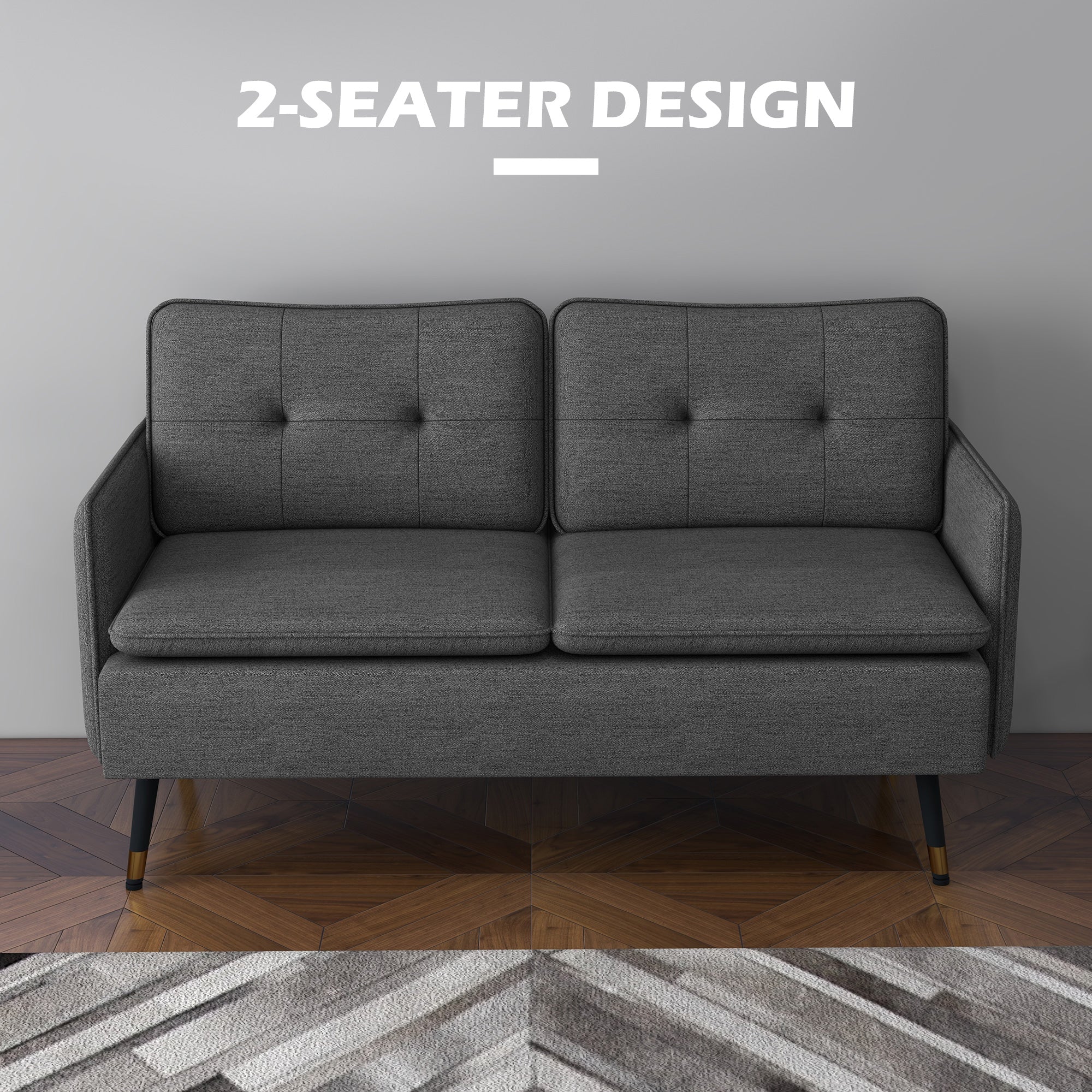 HOMCOM 55" Loveseat Sofa for Bedroom, Modern Love Seats Furniture with Button Tufting, Upholstered Small Couch for Small Space, Dark Grey