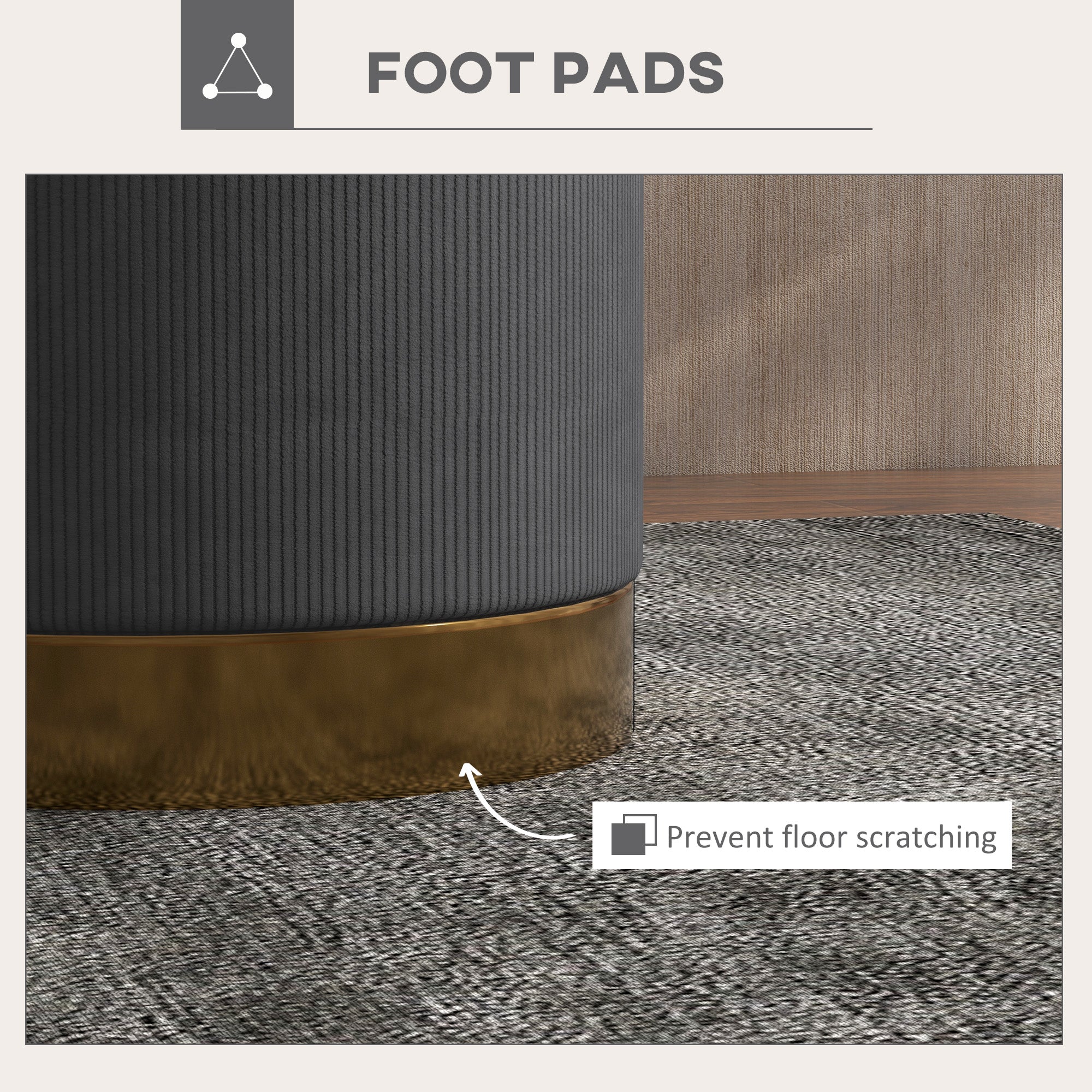 HOMCOM Modern Round Footstool, Corduroy Fabric Upholstered Foot Stool with Padded Seat for Living Room, Entryway, Charcoal Grey