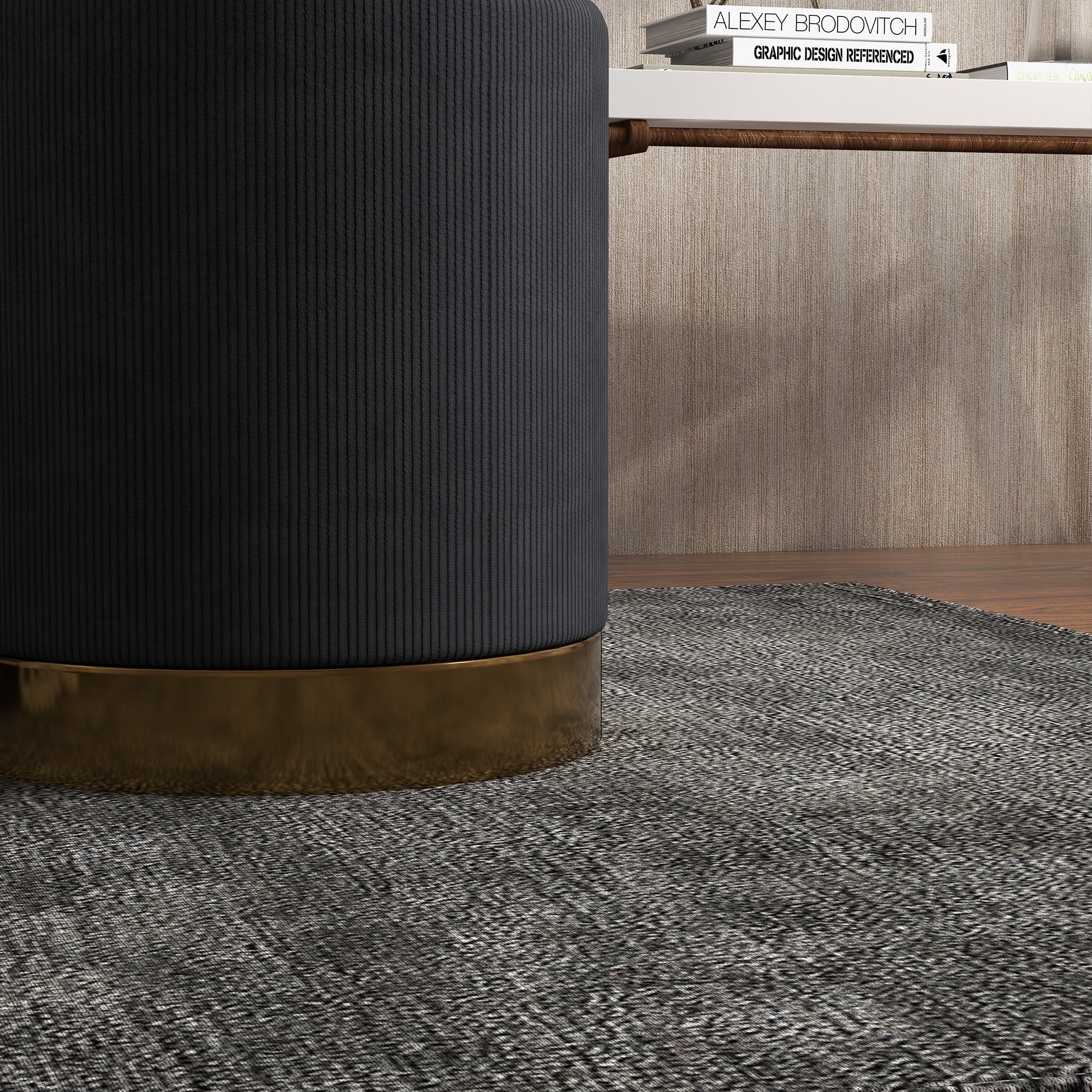 HOMCOM Modern Round Footstool, Corduroy Fabric Upholstered Foot Stool with Padded Seat for Living Room, Entryway, Charcoal Grey