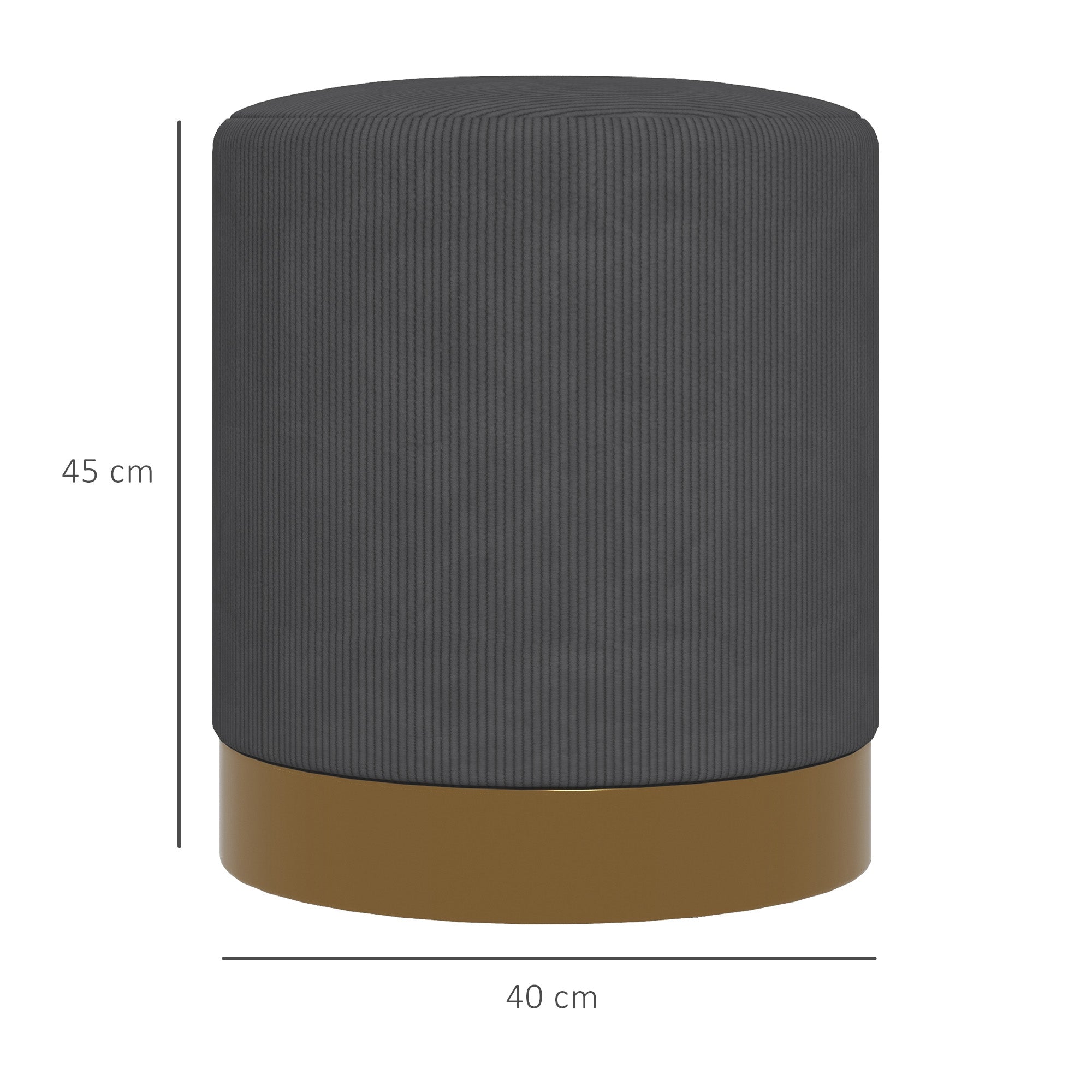 HOMCOM Modern Round Footstool, Corduroy Fabric Upholstered Foot Stool with Padded Seat for Living Room, Entryway, Charcoal Grey