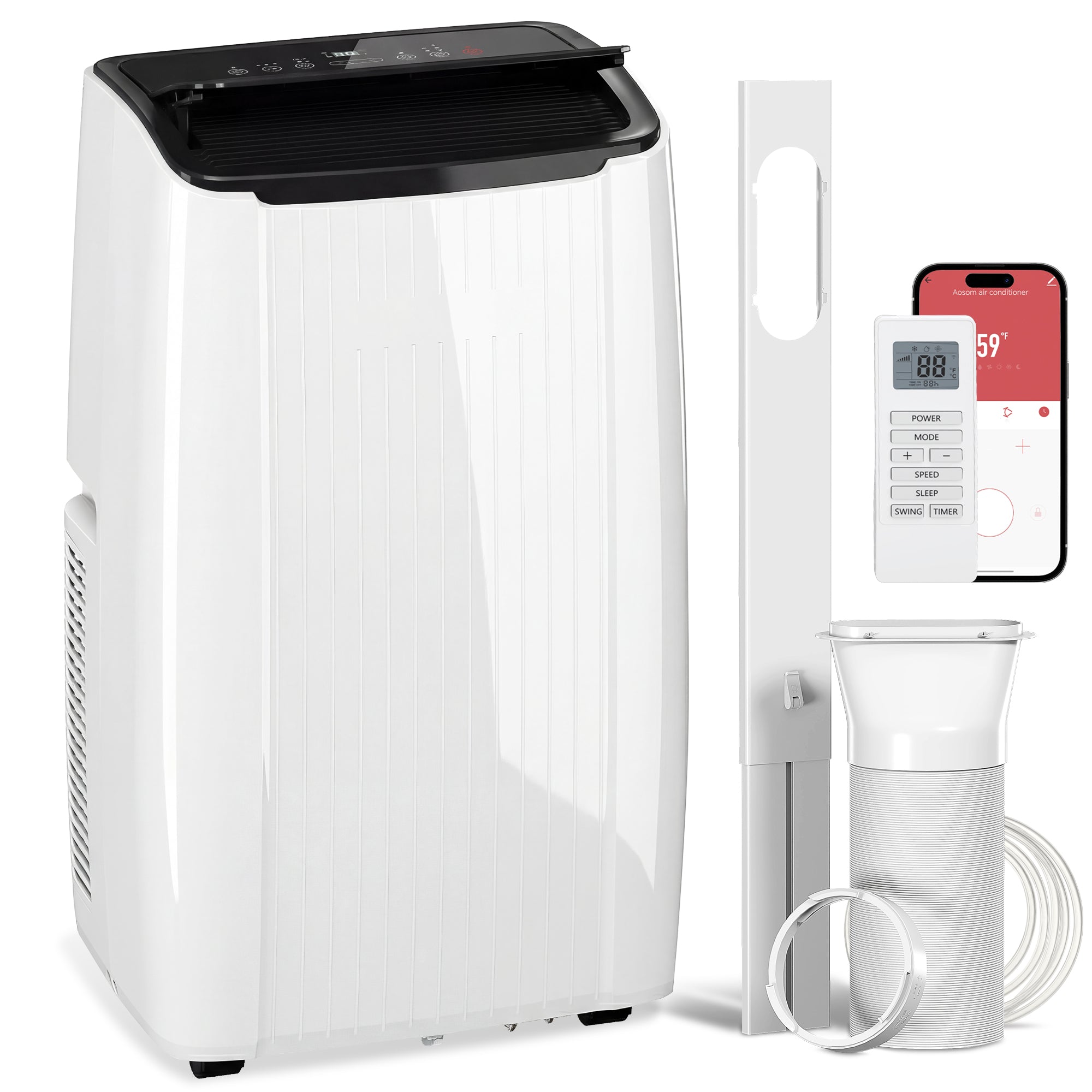 14000 BTU Portable Air Conditioner, 5-in-1 AC Unit with Cool, Heat, Dehumidifier, Fan, Sleep, WiFi Voice Control, 24H Timer, Child Lock, for Room up to 700 Sq. ft, White