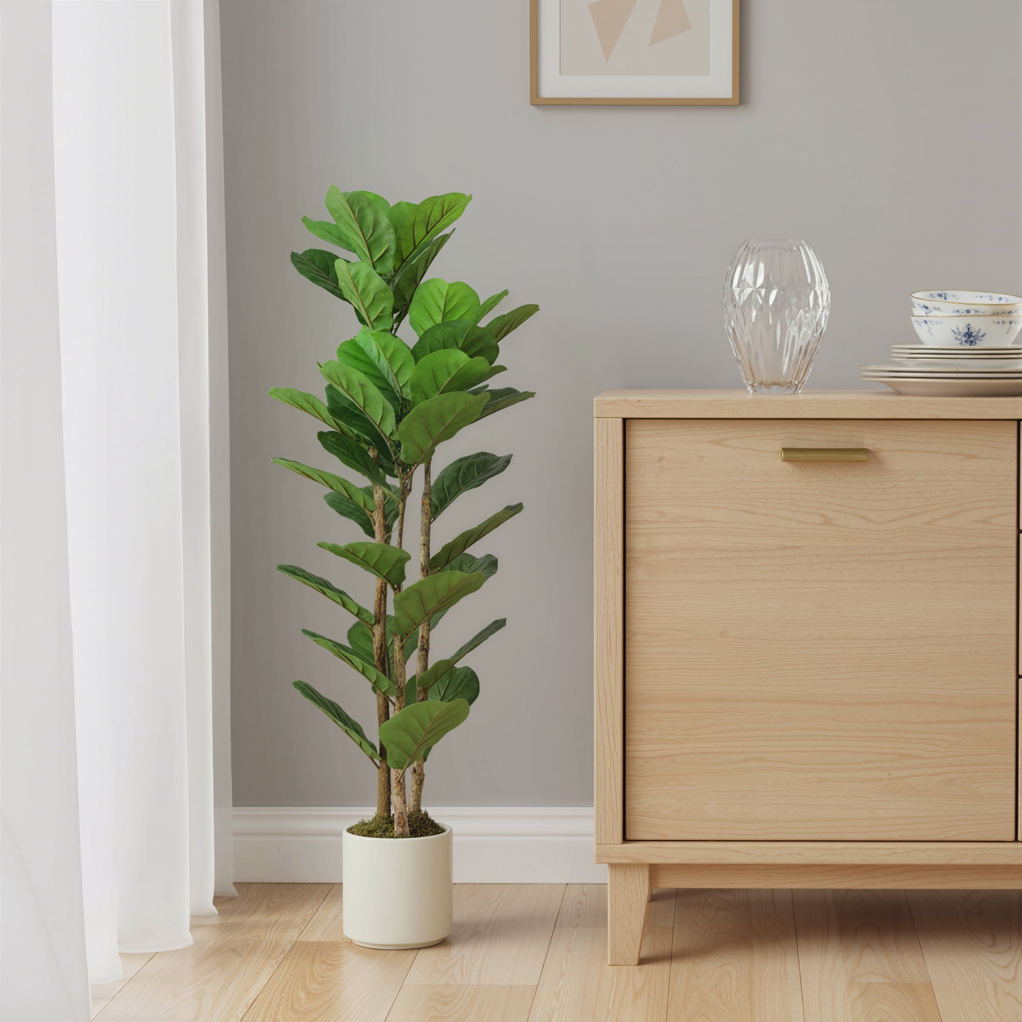 4 ft faux fiddle leaf fig tree Lifelike 4FT Fiddle Leaf Fig Tree, Indoor Decor - Green