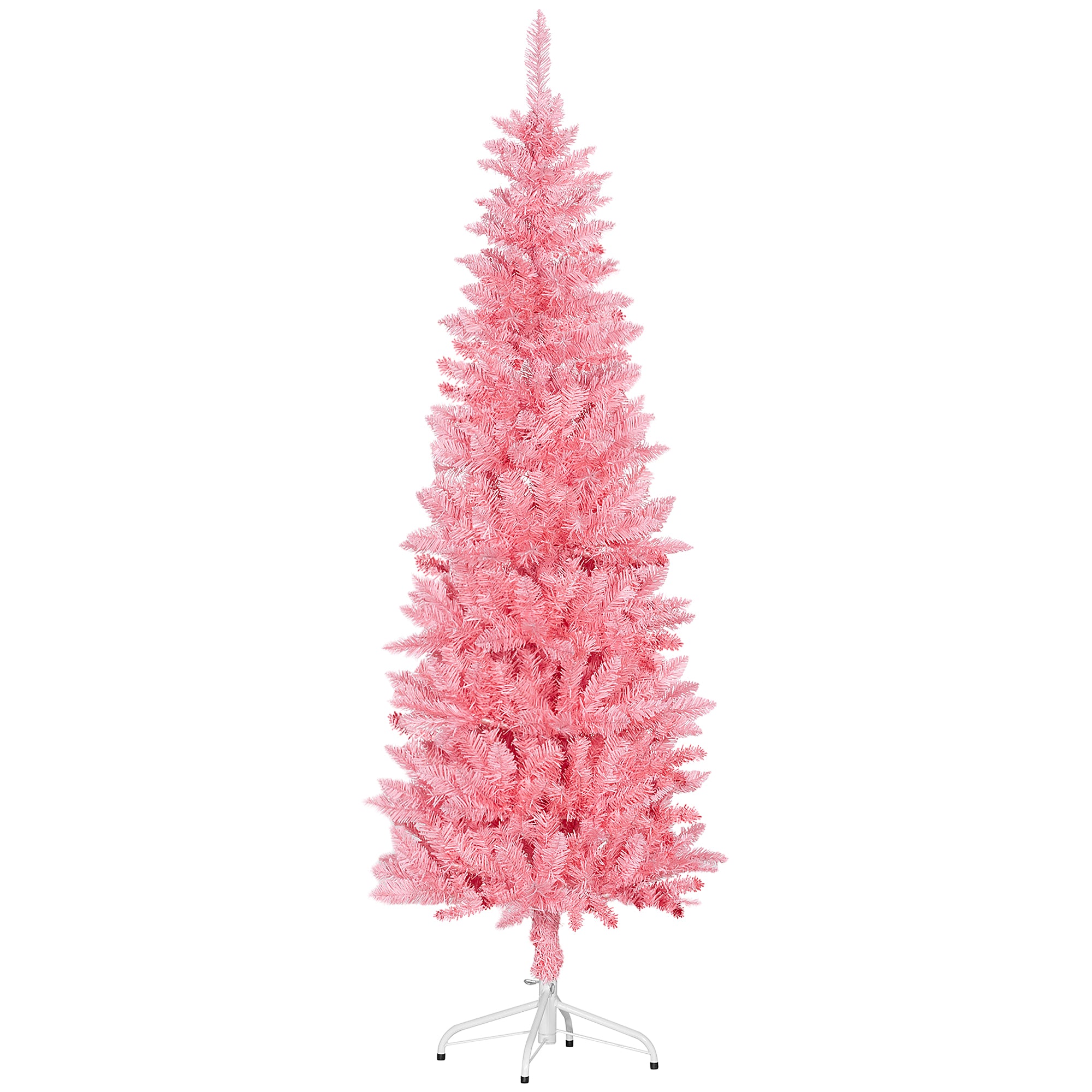 HOMCOM 6ft Tall Pencil Christmas Tree, Artificial Xmas Tree with 479 Branch Tips and Steel Base, Holiday Décor for Home Office, Pink