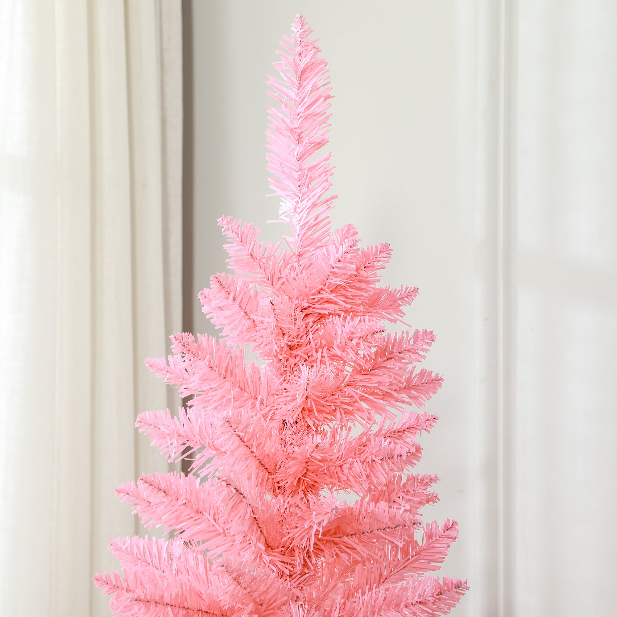 HOMCOM 6ft Tall Pencil Christmas Tree, Artificial Xmas Tree with 479 Branch Tips and Steel Base, Holiday Décor for Home Office, Pink