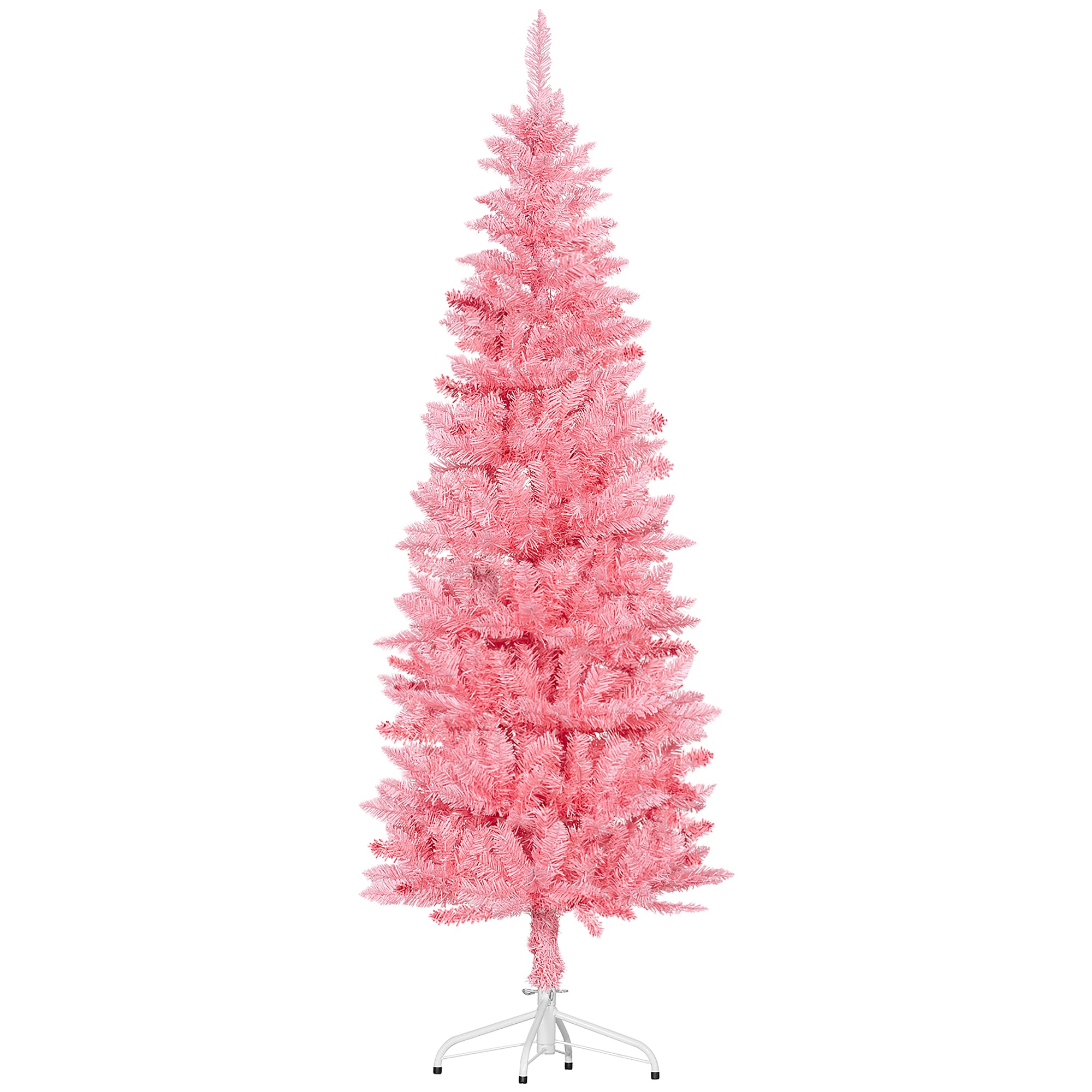 HOMCOM 6ft Tall Pencil Christmas Tree, Artificial Xmas Tree with 479 Branch Tips and Steel Base, Holiday Décor for Home Office, Pink