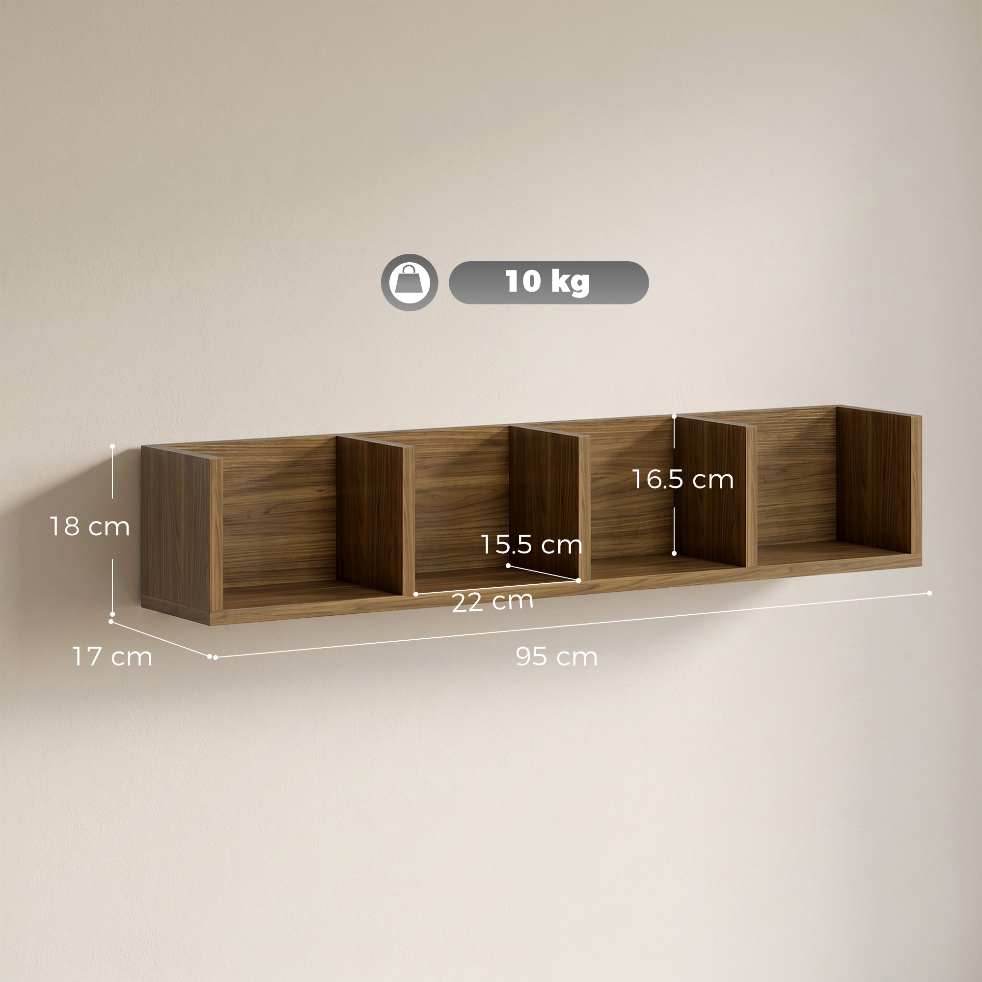 Wall Mount 84 CD / 56 DVD/Blu-ray/ Media Storage Rack 4 Cubes Wooden Shelf Organizer Unit Bookcase Display, Walnut Brown