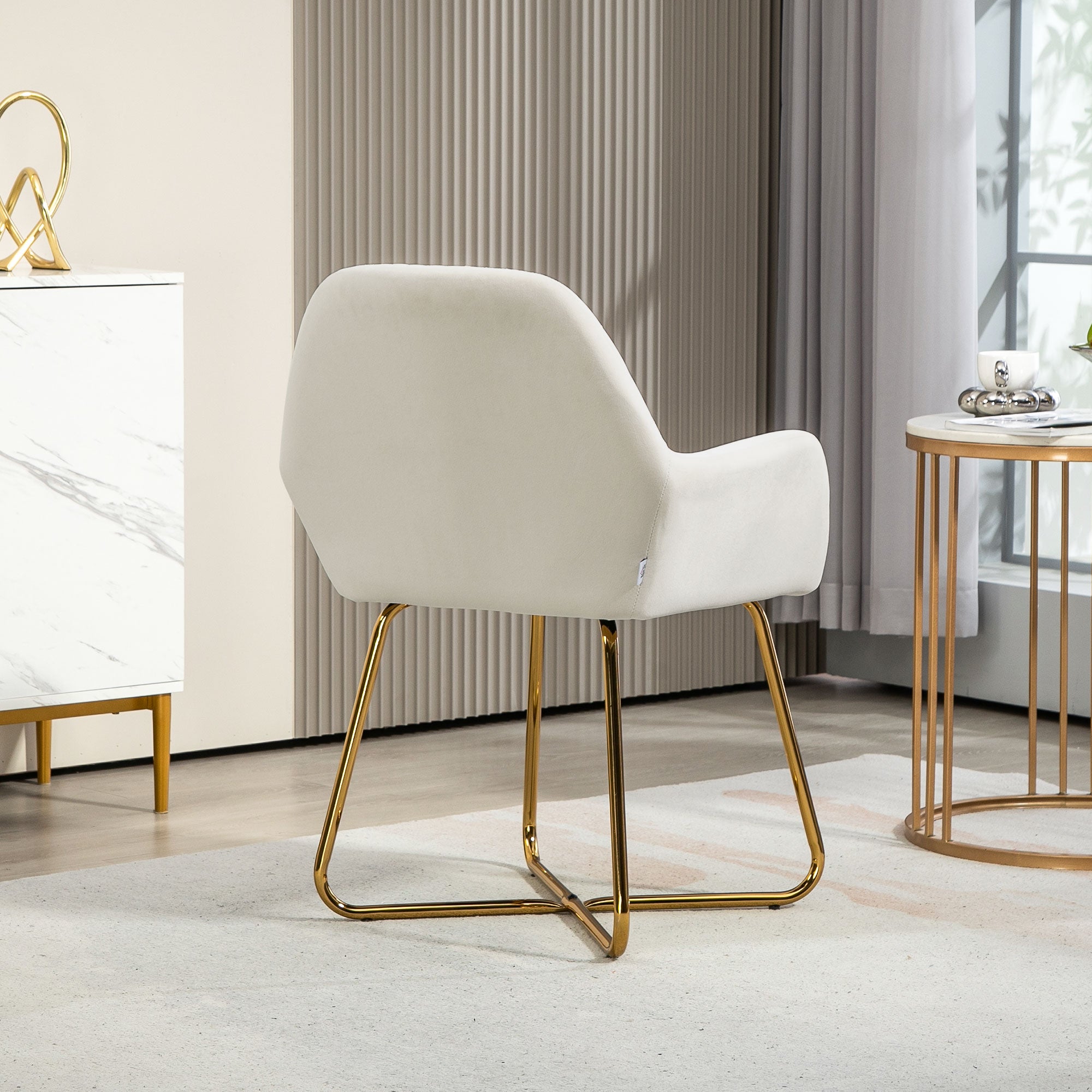 HOMCOM Modern Accent Chair, Velvet-Touch Fabric Upholstered Armchair with Metal Base for Living Room, Bedroom and Dinning Room, Cream White