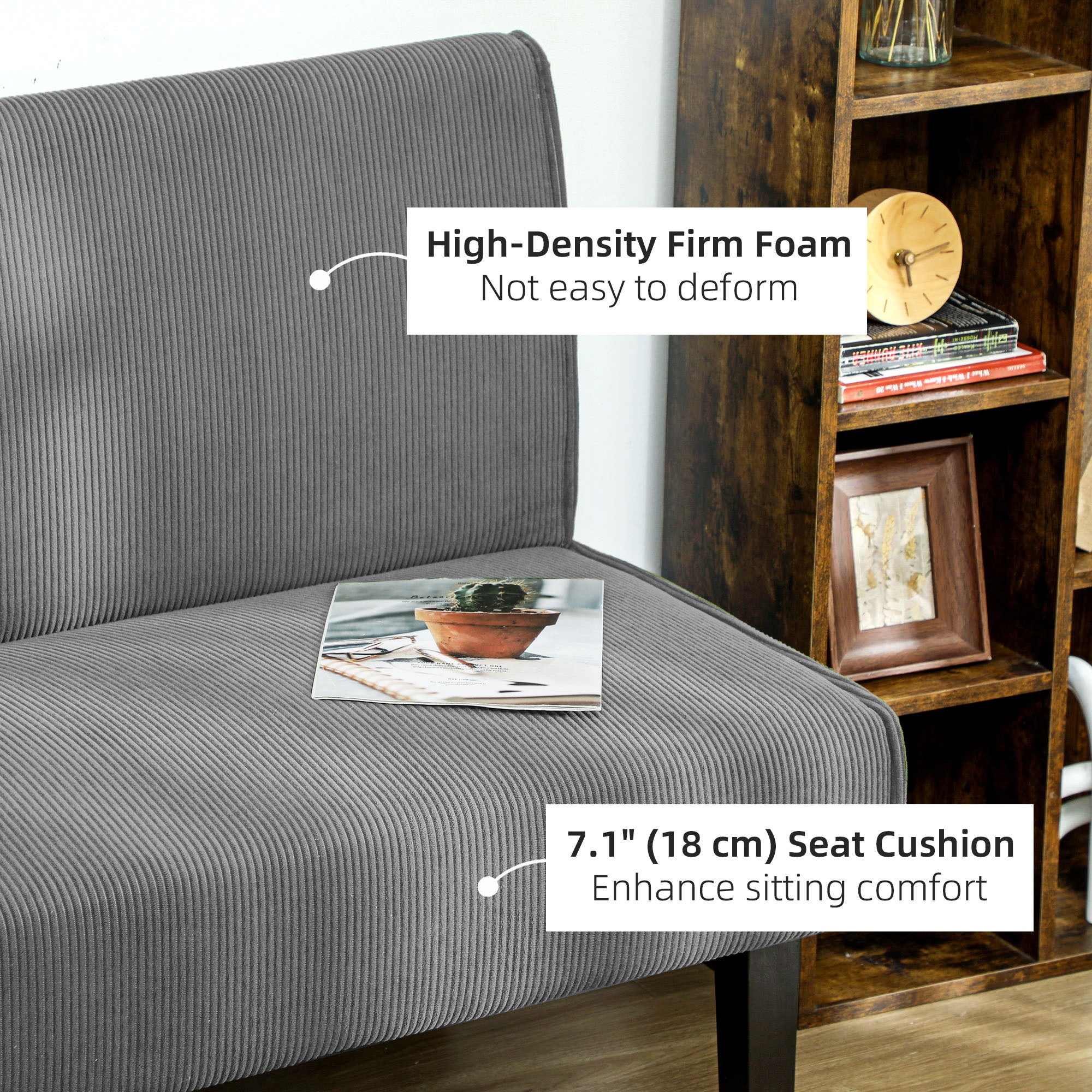 HOMCOM 46.5" Loveseat with USB Ports, Modern Love Seat with Rubber Wood Legs, Corduroy 2 Seater Sofa Couch for Living Room, Bedroom, Home Office, Small Space, Grey