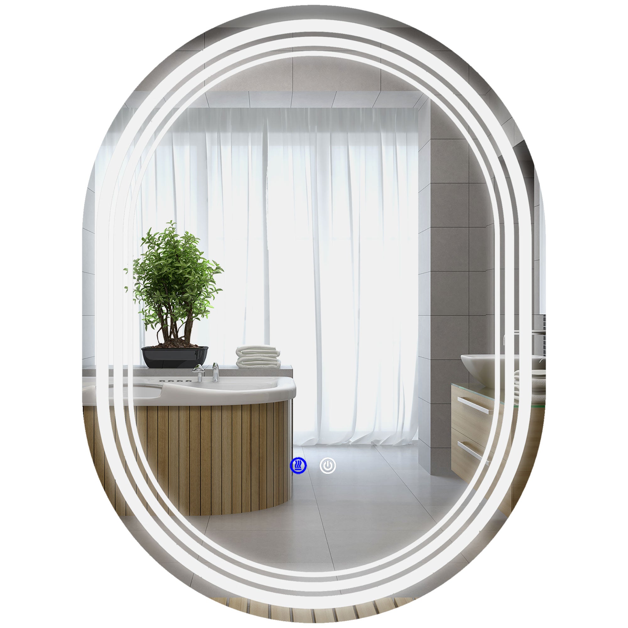 kleankin Bathroom Mirror with LED Lights, 70 x 50cm Dimmable Makeup Mirror with 3 Colour Light, Anti-fog, Memory Function, Touch Switch, Vertical or Horizontal Mounted