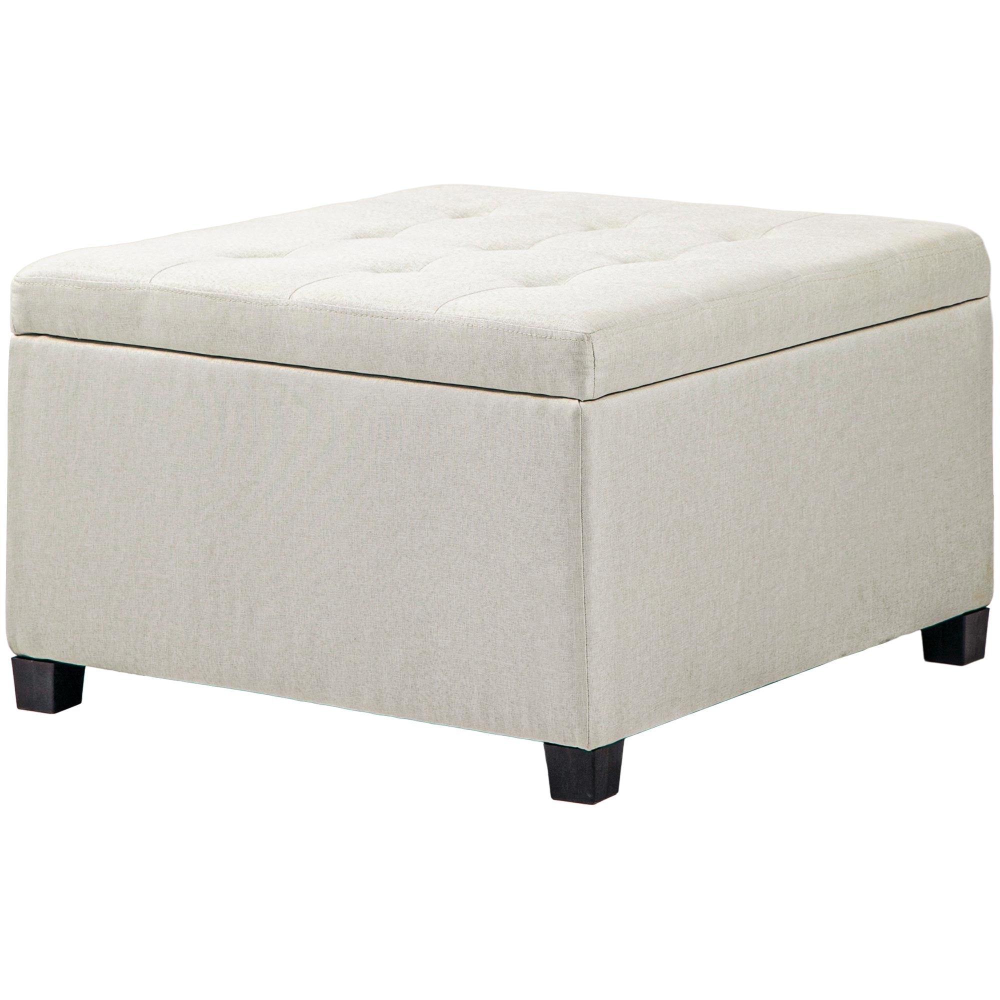 Round Storage Ottoman Bench, Button Tufted Ottoman with Flip Top for Living Room, Entryway and Bedroom, Beige