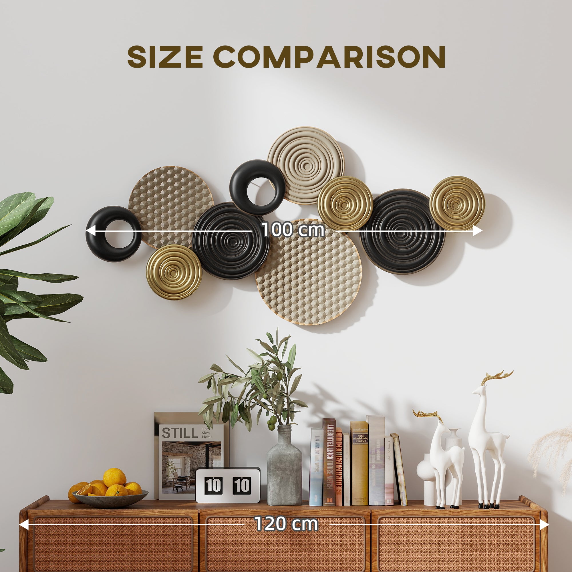 Metal Wall Art, Modern Hanging Wall Art Decor with Unique Multi-Disc Design, Horizontal or Vertical Metal Hanging Decoration for Living Room Bedroom Dining Room