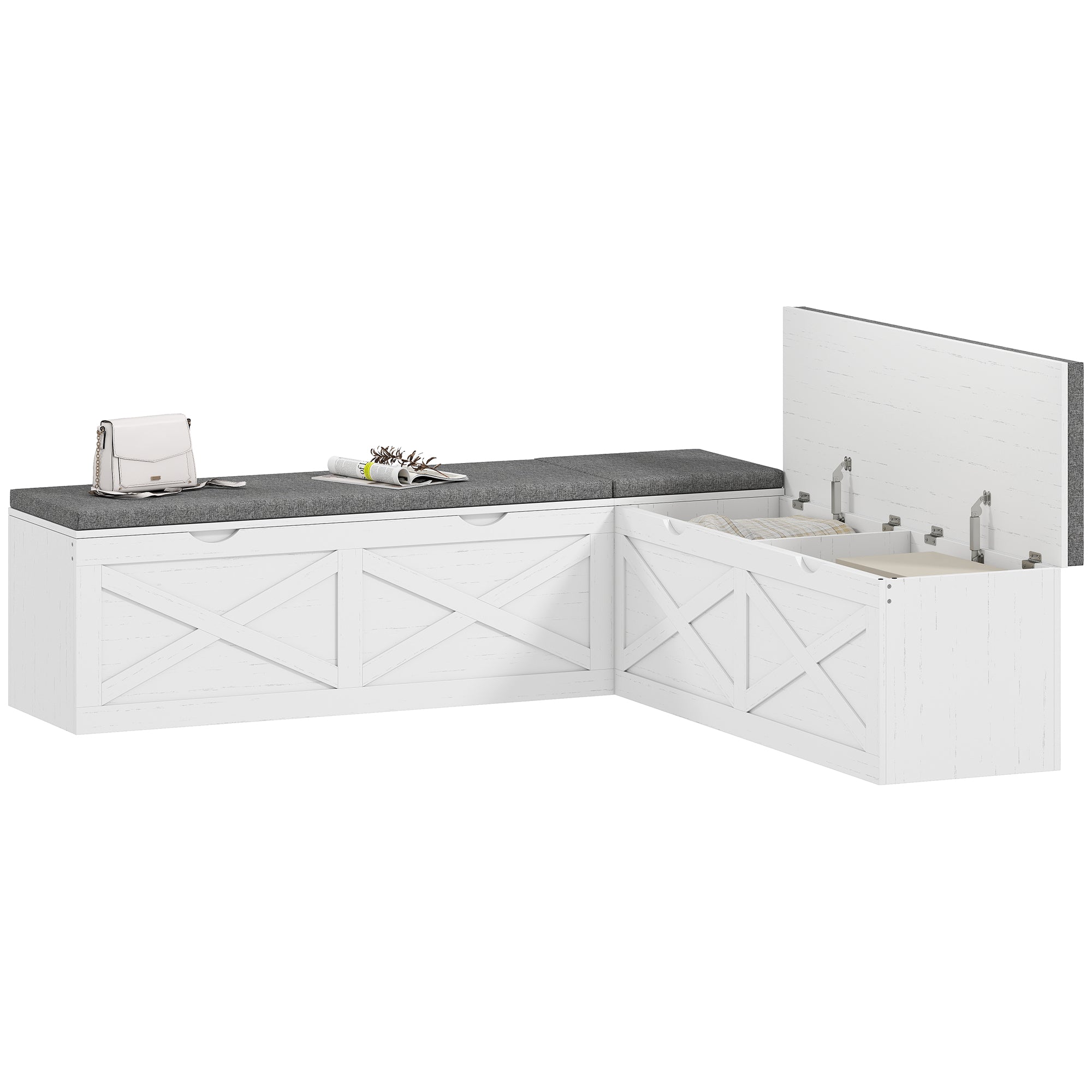 L-Shaped Shoe Bench with Padded Cushion, Modular Shoe Storage Bench with 5 Storage Compartments, Soft-Closing Design, Entryway Corner Bench for Hallway, White