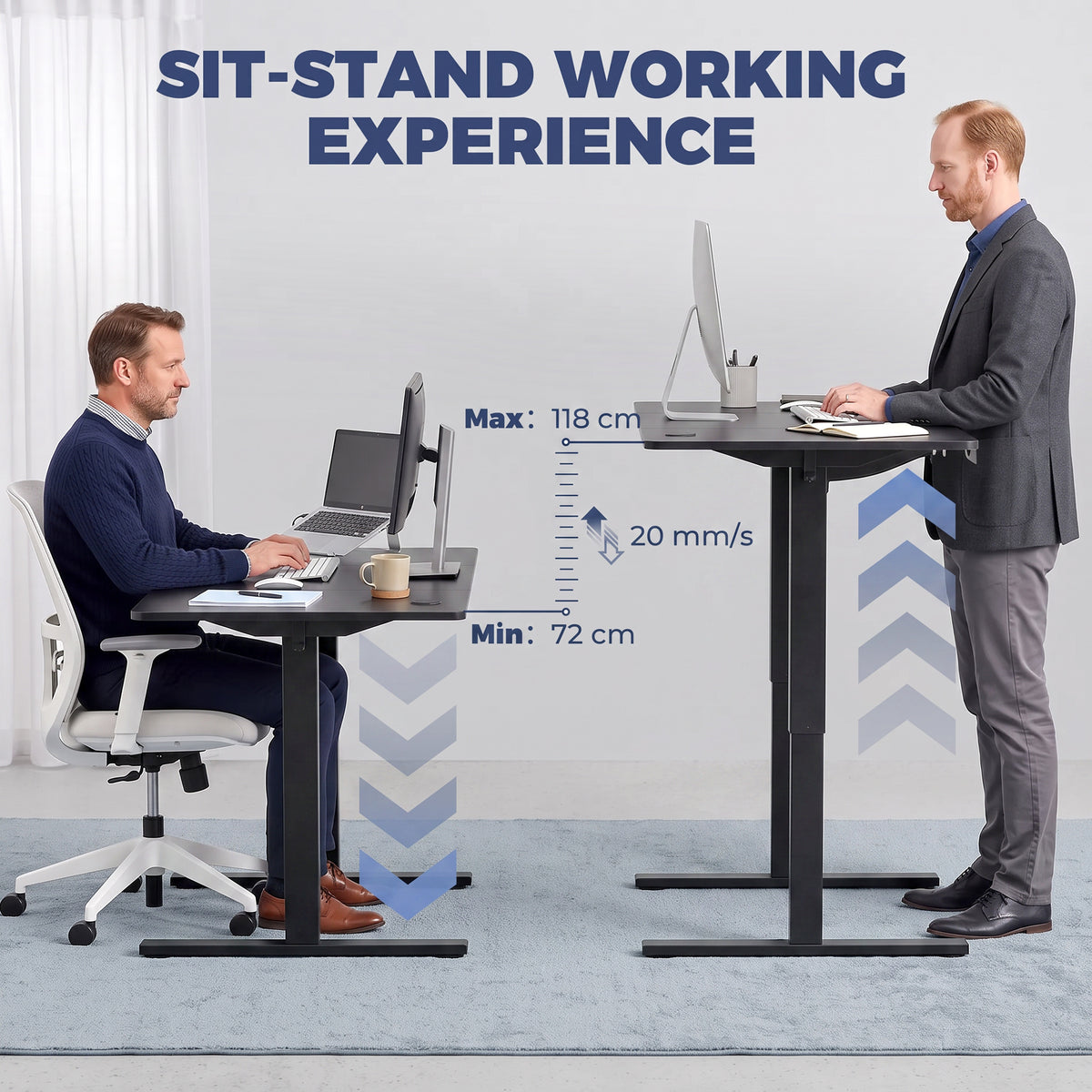 Electric Standing Desk Height Adjustable 120 x 60cm, Sit Stand Desk with 3 Memory Presets, Quiet Home Office Computer Desk with LED Display, Cable Holes & Hooks for Bedroom, Home Office, Black
