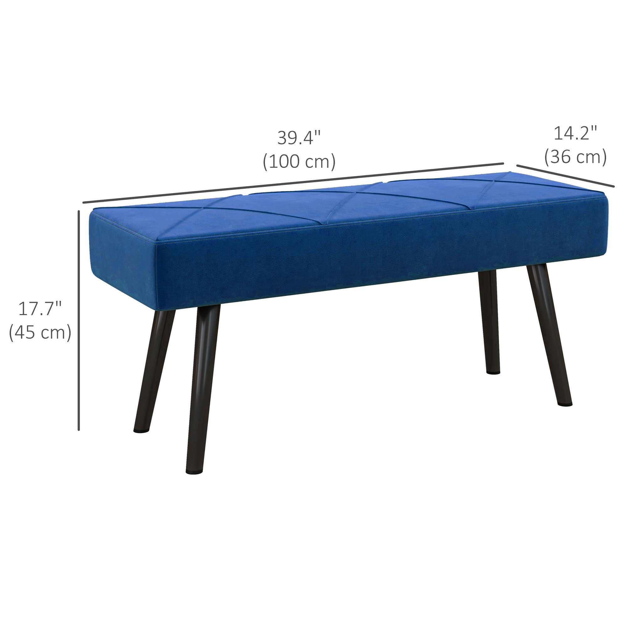 HOMCOM 39" End of Bed Bench, Velvet Upholstered Entryway Bench with Steel Legs, Bedroom Bench for Living Room, Dining Room, Hallway, Dark Blue