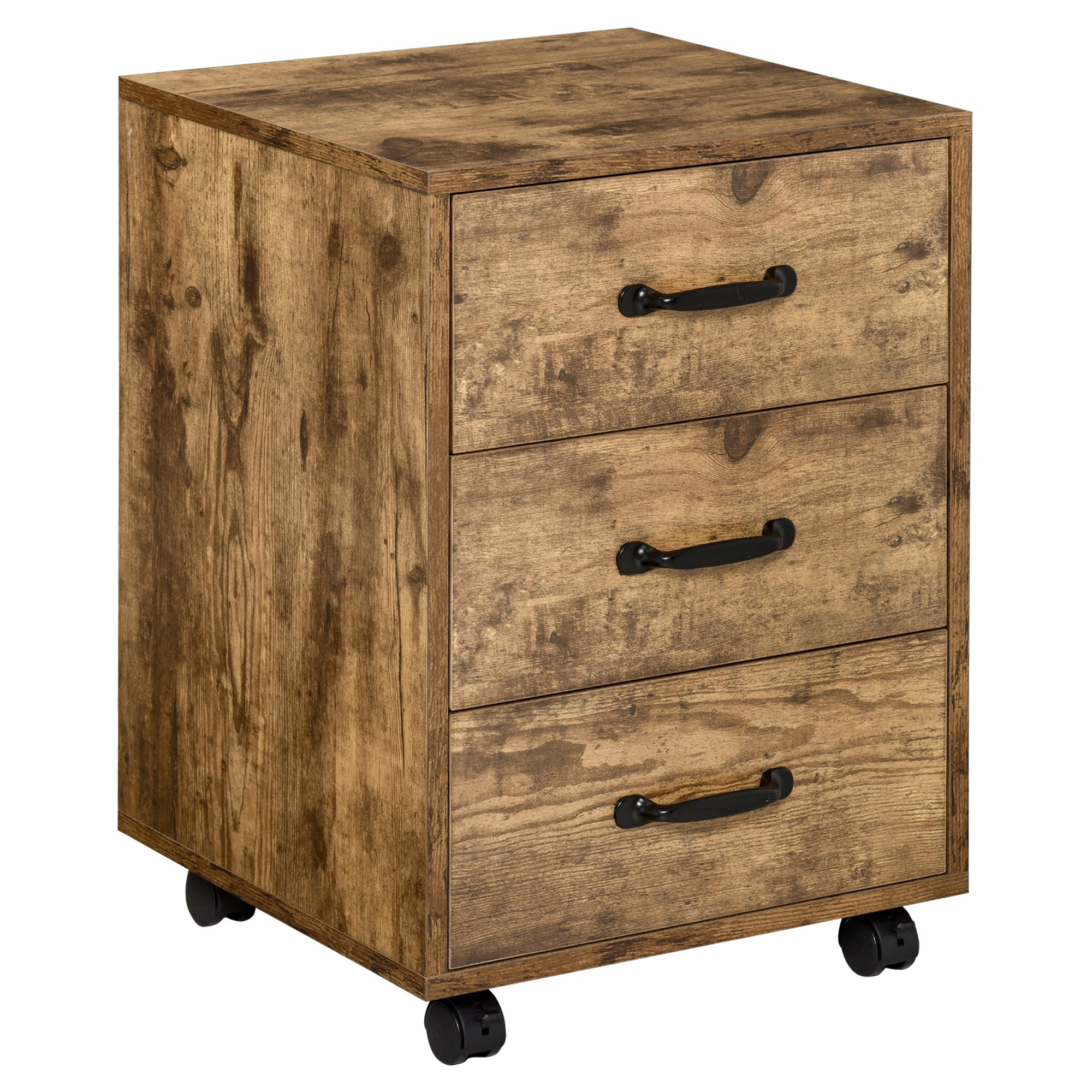 HOMCOM Mobile Filing Cabinet with 3 Drawers, Under Desk File Cabinet, Rustic Brown