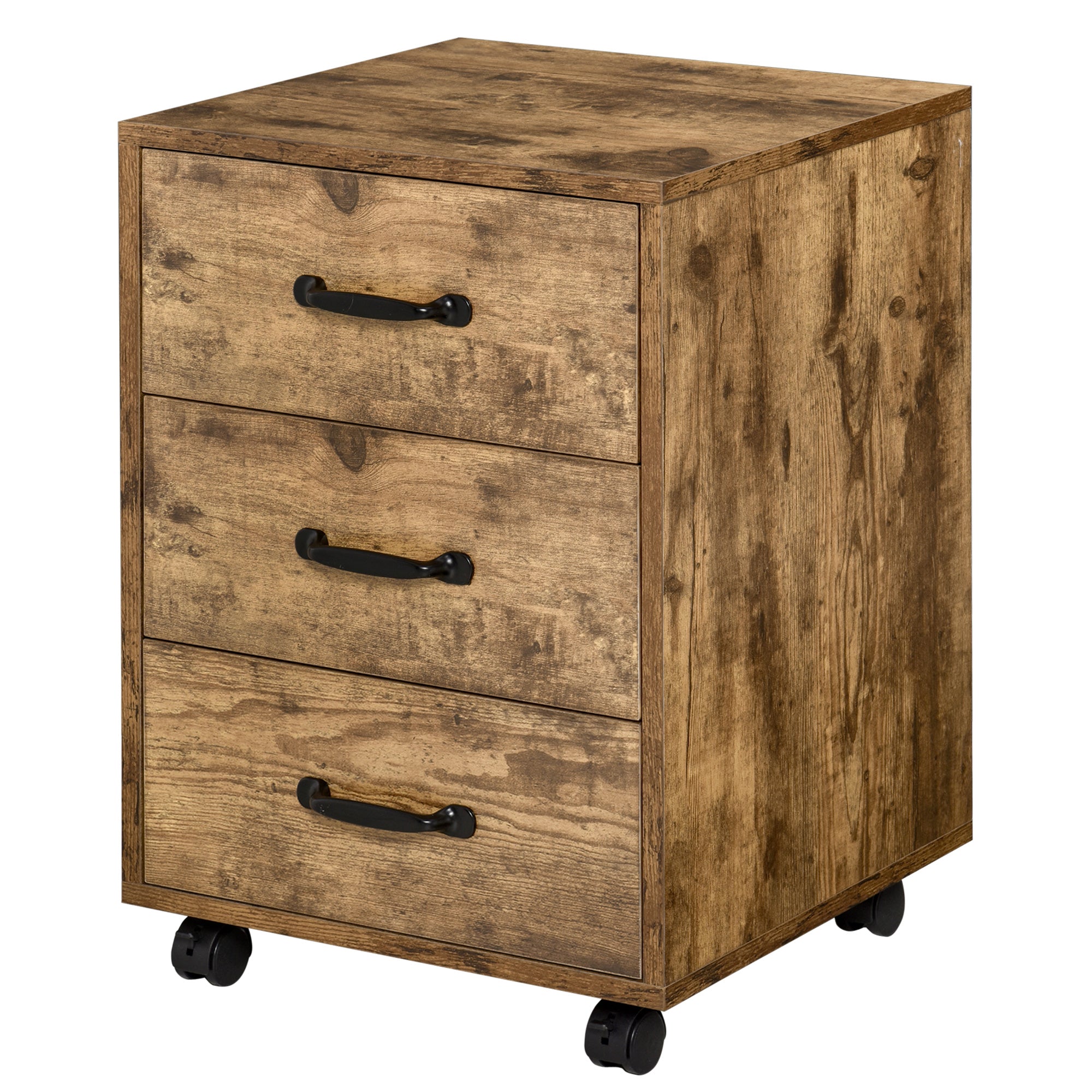 HOMCOM Mobile Filing Cabinet with 3 Drawers, Under Desk File Cabinet, Rustic Brown