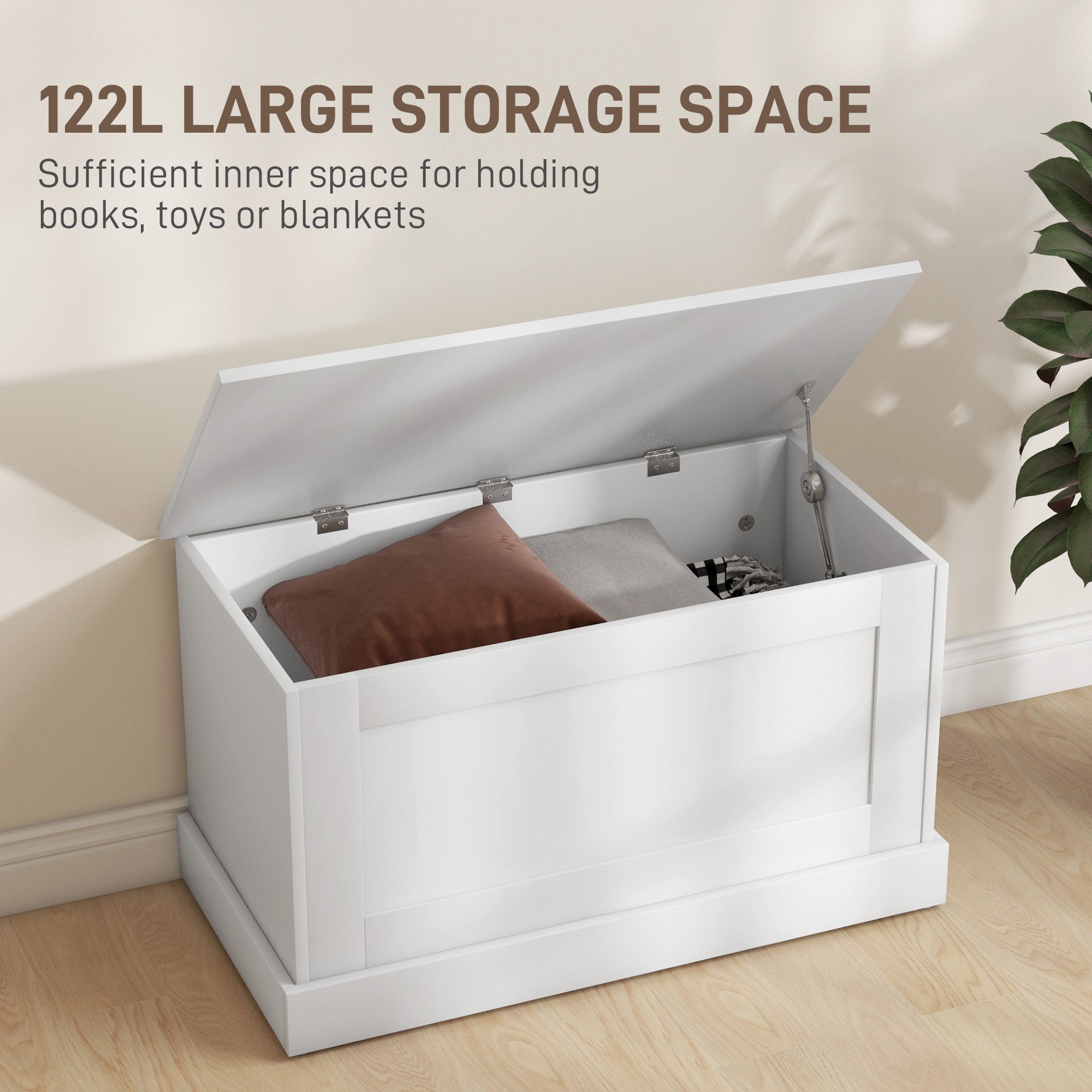 HOMCOM Storage Chest, Storage Trunk with Safety Hinge, Wooden Box for Living Room, Entryway, 31.5" x 15.7" x 17.7", White Wood Grain