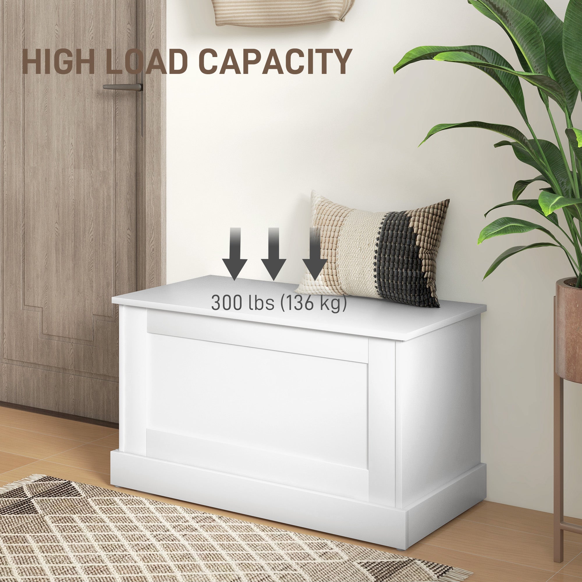 HOMCOM Storage Chest, Storage Trunk with Safety Hinge, Wooden Box for Living Room, Entryway, 31.5" x 15.7" x 17.7", White Wood Grain