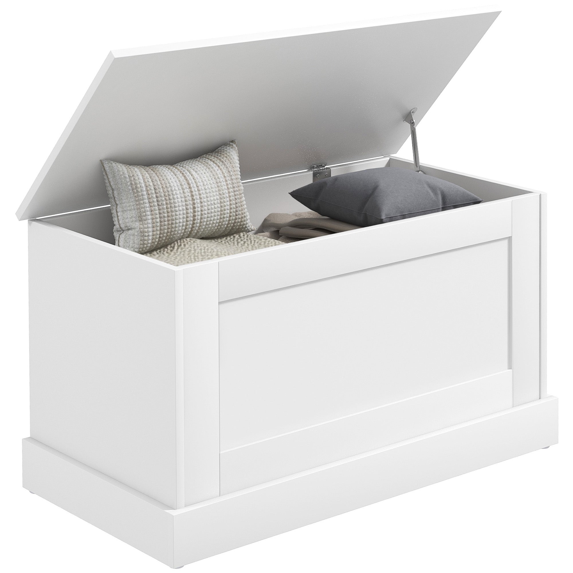 HOMCOM Storage Chest, Storage Trunk with Safety Hinge, Wooden Box for Living Room, Entryway, 31.5" x 15.7" x 17.7", White Wood Grain