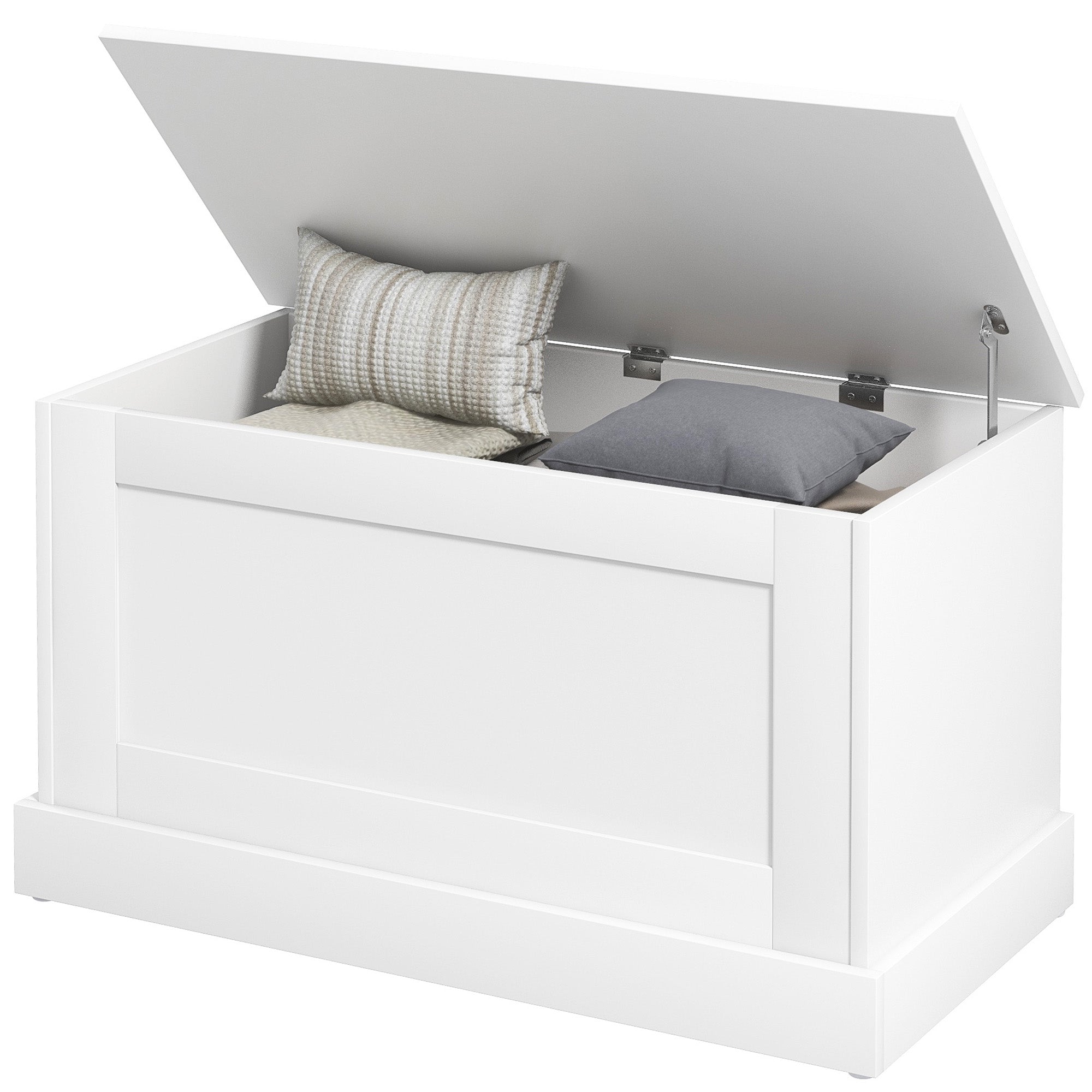 HOMCOM Storage Chest, Storage Trunk with Safety Hinge, Wooden Box for Living Room, Entryway, 31.5" x 15.7" x 17.7", White Wood Grain