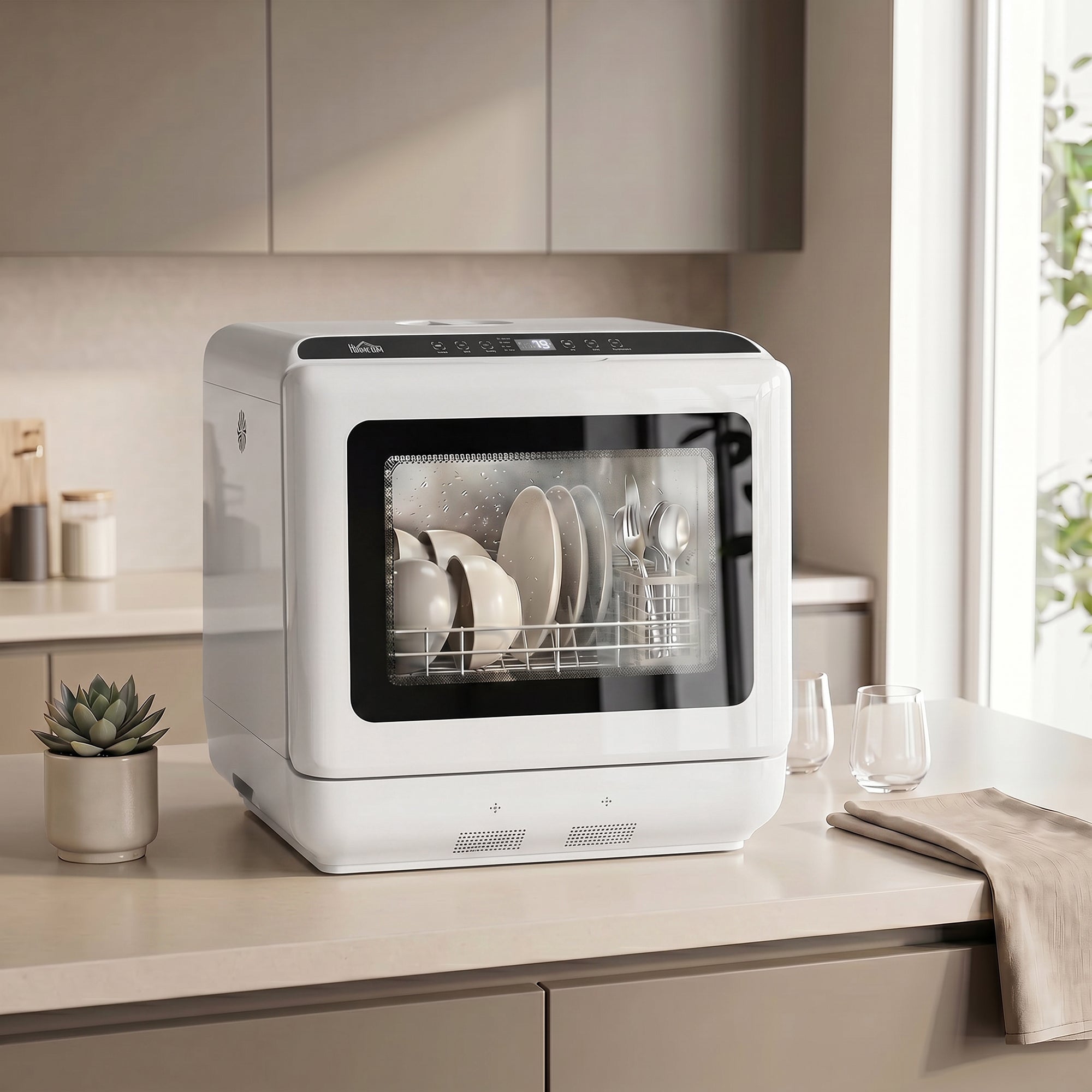 Countertop Dishwasher, Portable Mini Dishwasher with 1.6 Gal Built-in Water Tank, 5 Washing Programs, Air-Dry Function, 158°F High-Temp, No Hookup Needed, 4 Place Settings for Apartments & RVs