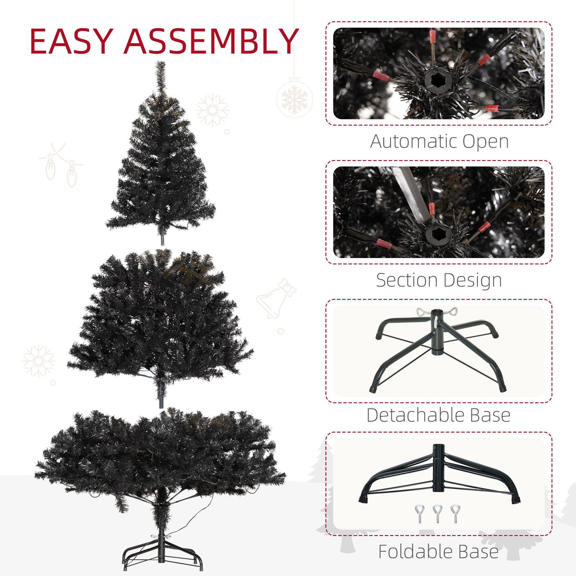 6 FT Tall PreLit Artificial Christmas Tree with Realistic Branches 250 Warm White LED Lights Black