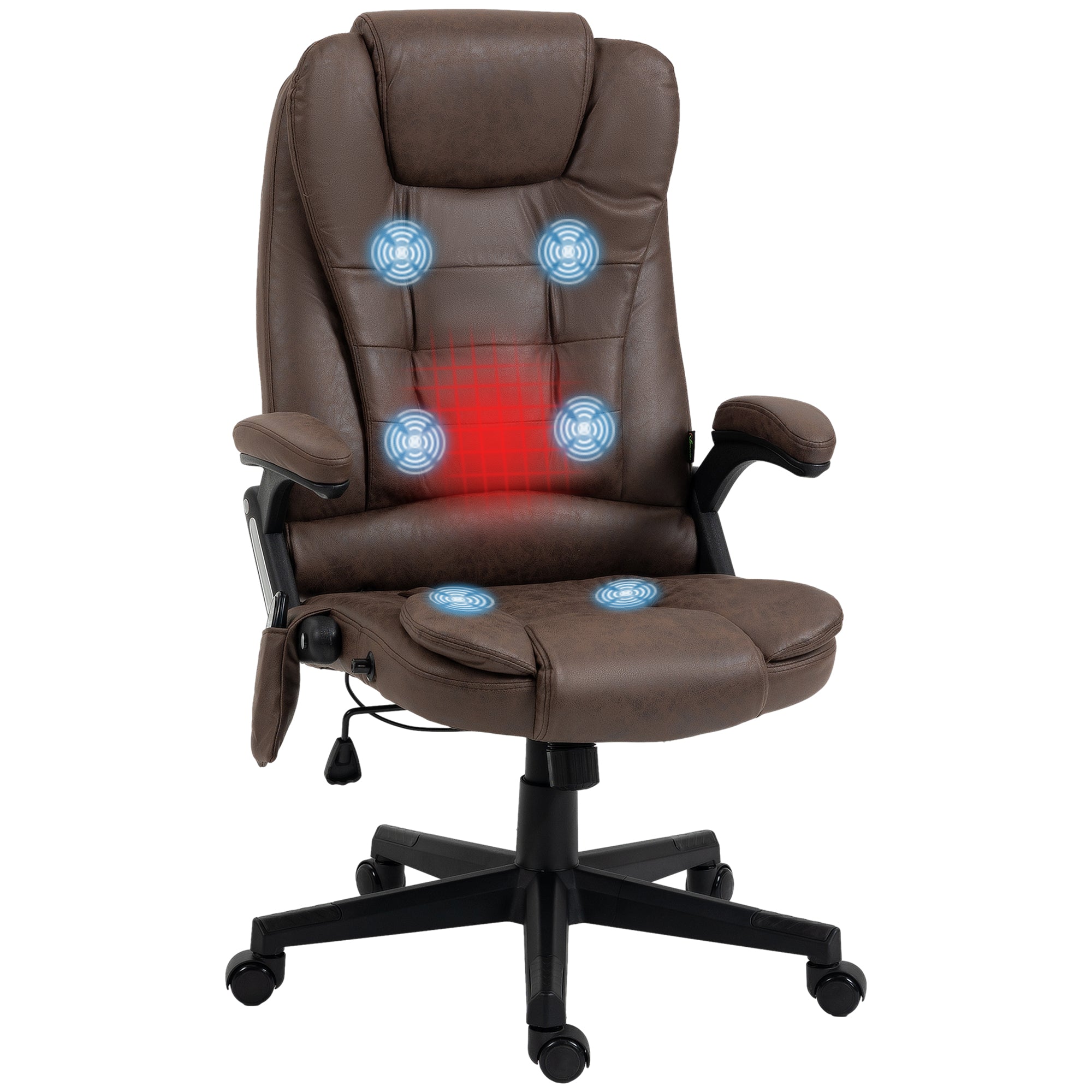 6 Point Vibrating Massage Office Chair with Heat, Microfiber High Back Executive Office Chair Coffee