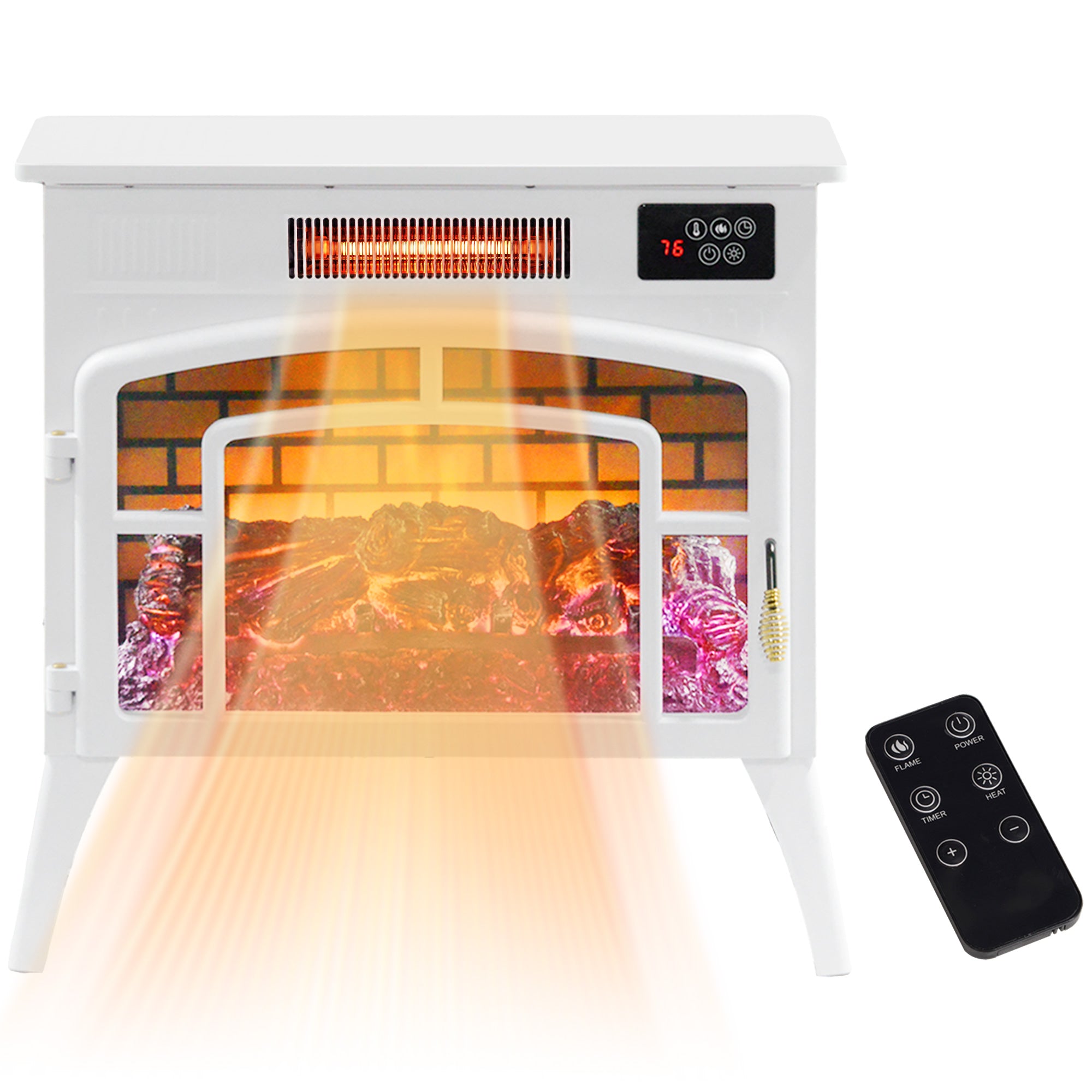 Electric Fireplace Stove Infrared Heater with Realistic Flame & Adjustable Temperature 1500W White