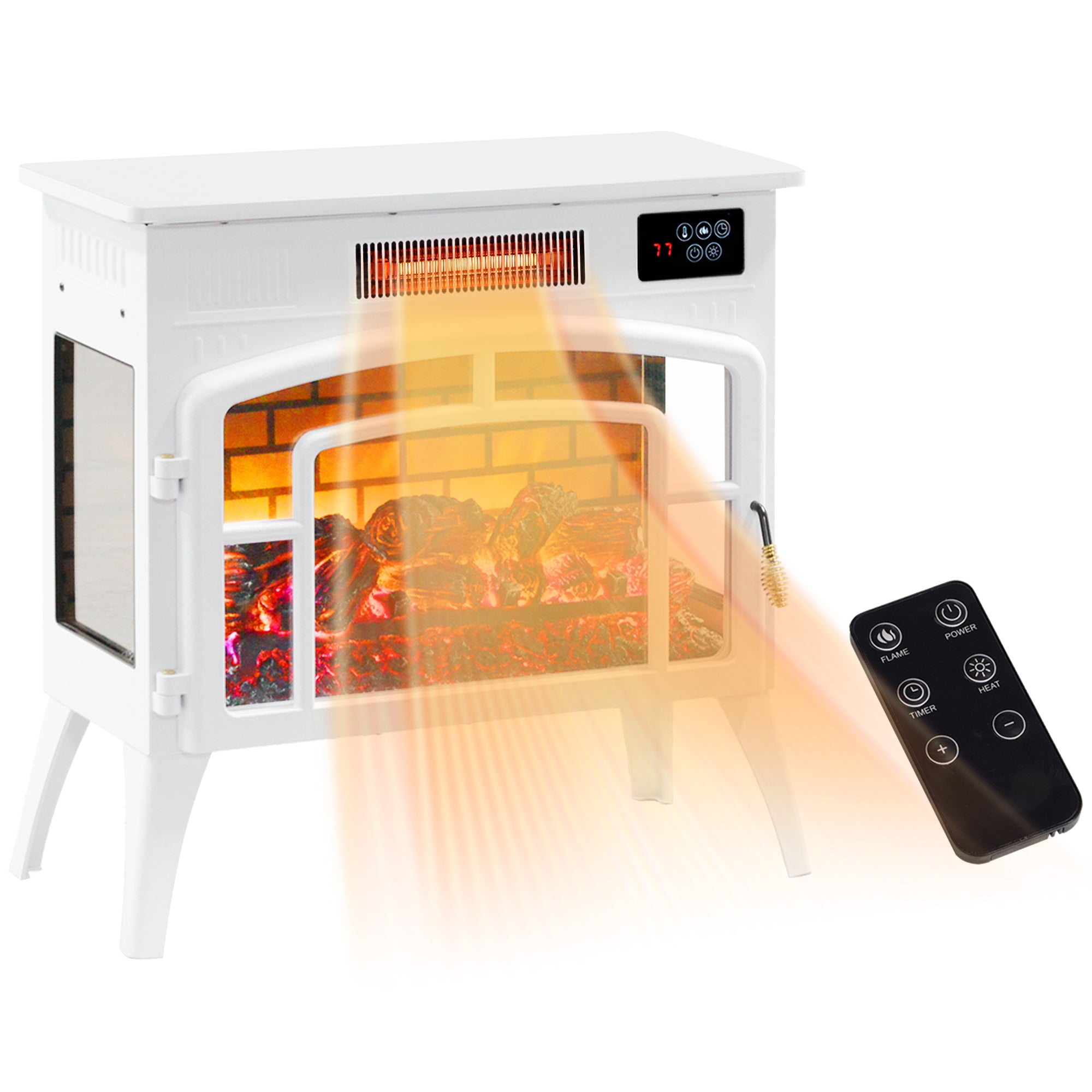 Electric Fireplace Stove Infrared Heater with Realistic Flame & Adjustable Temperature 1500W White