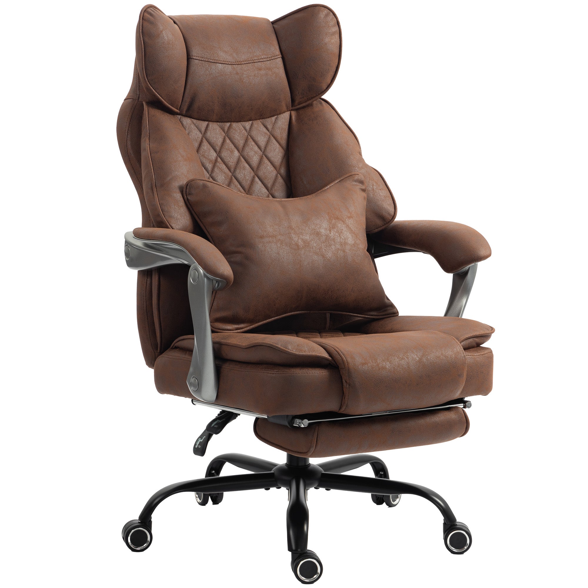 Executive Office Chair with Footrest, 180kg 400lb Big and Tall Leathaire Desk Chair with Wide Seat, Reclining Back, Lumbar Support, Built-in Headrest, Class 4 Gas Lift, Swivel Wheel, Brown
