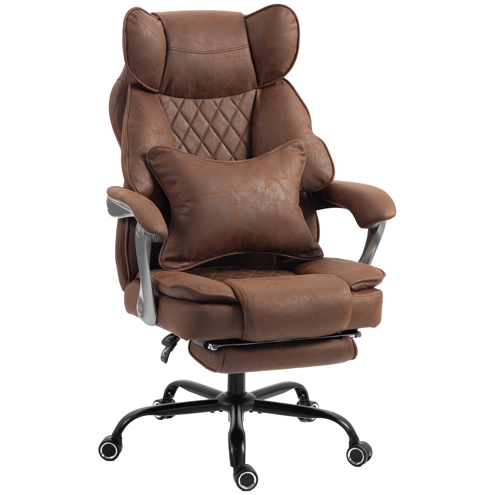 Executive Office Chair with Footrest, 180kg 400lb Big and Tall Leathaire Desk Chair with Wide Seat, Reclining Back, Lumbar Support, Built-in Headrest, Class 4 Gas Lift, Swivel Wheel, Brown